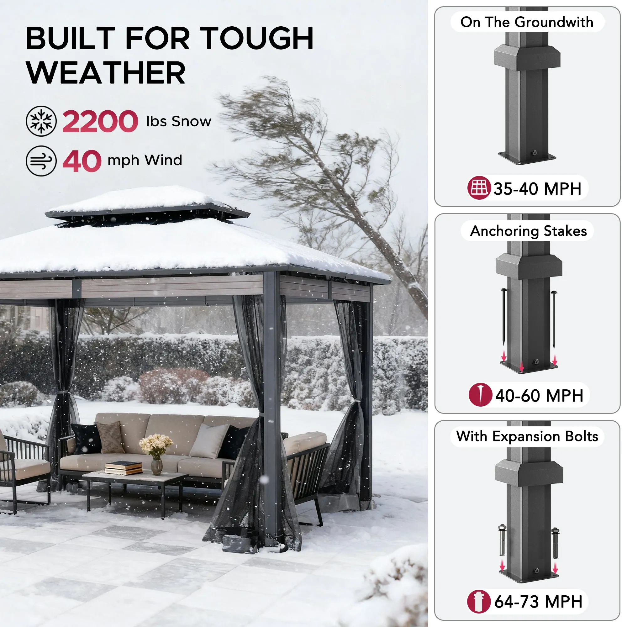 Heavy-Duty Hardtop Gazebo with Mosquito Netting - 3.6m x 3m - Image 10