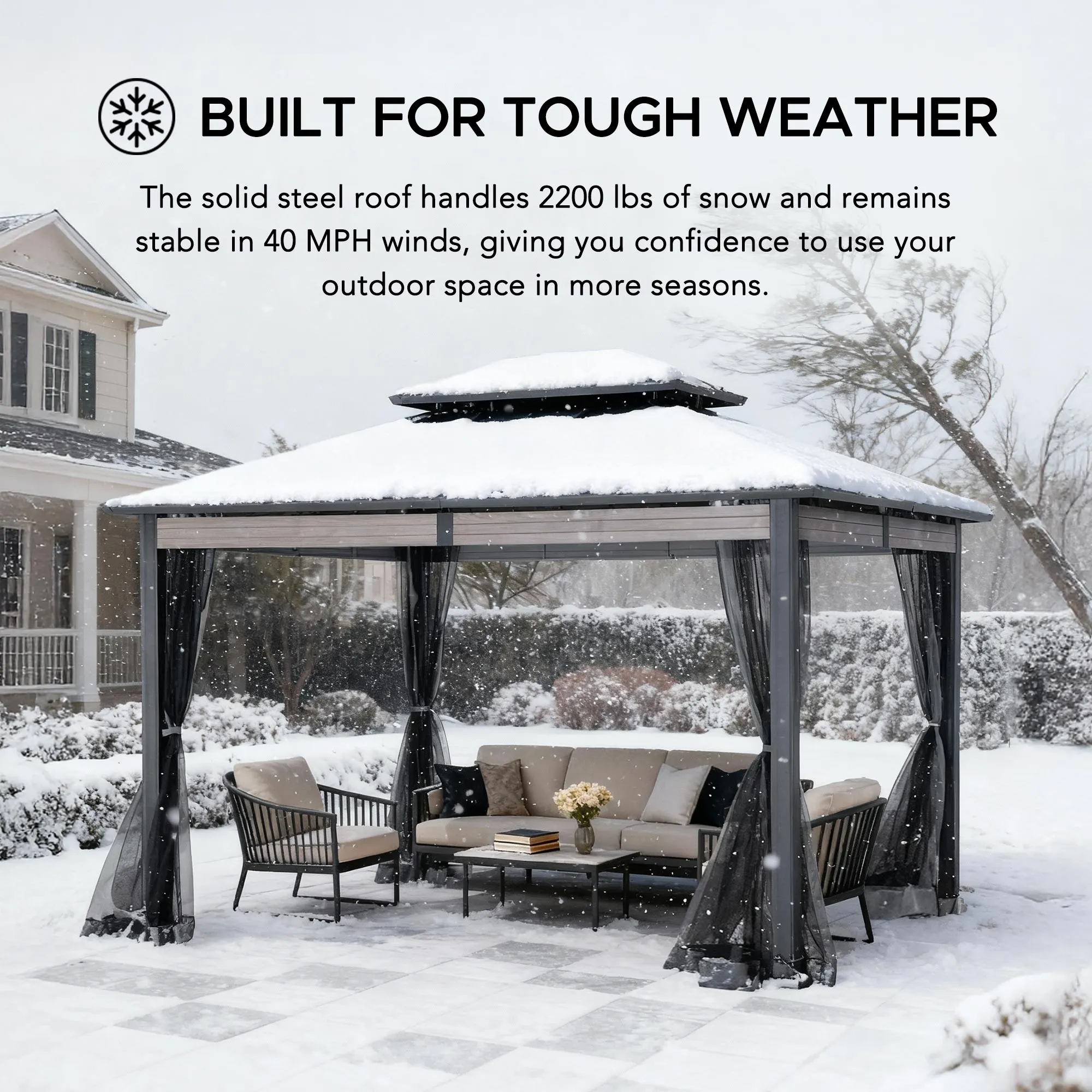 Heavy-Duty Hardtop Gazebo with Mosquito Netting - 3.6m x 3m - Image 11