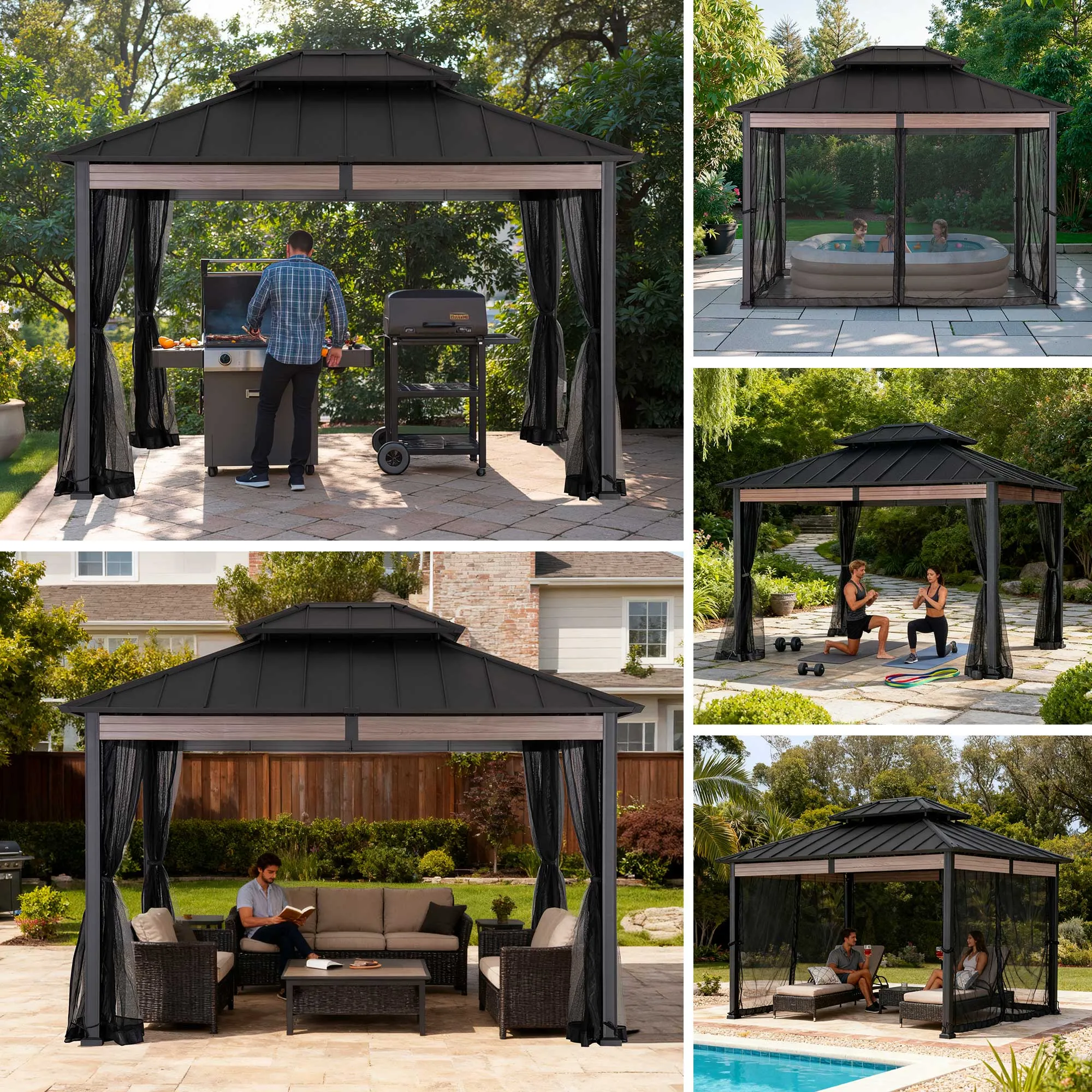 Heavy-Duty Hardtop Gazebo with Mosquito Netting - 3.6m x 3m - Image 12
