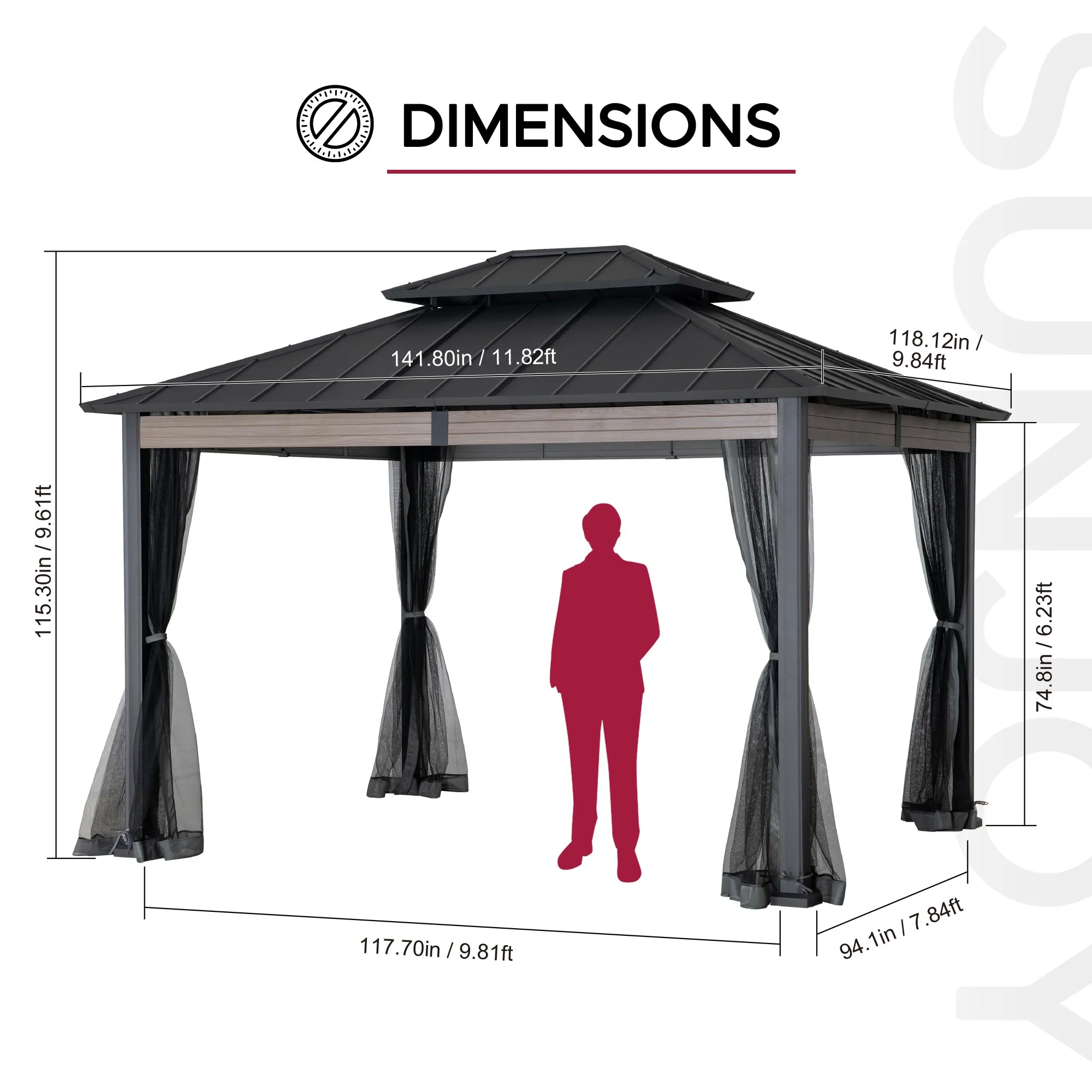 Heavy-Duty Hardtop Gazebo with Mosquito Netting - 3.6m x 3m - Image 3