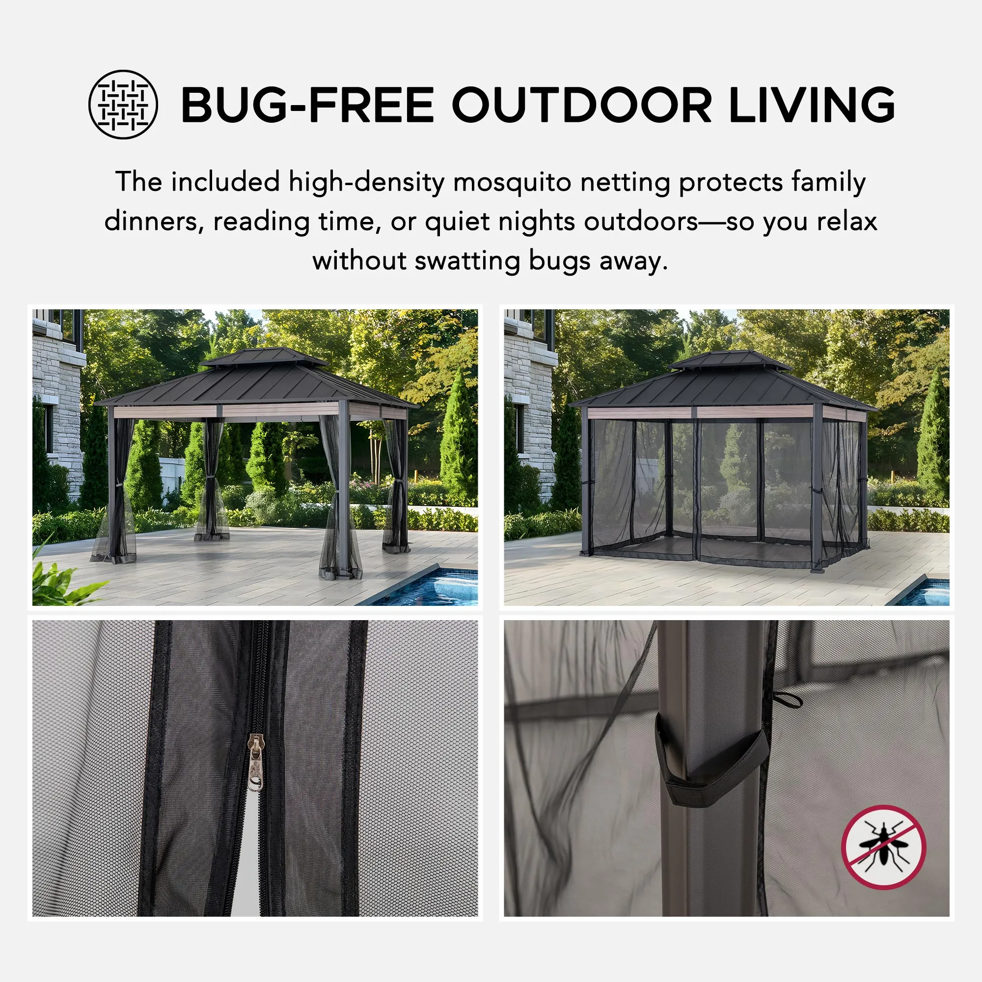 Heavy-Duty Hardtop Gazebo with Mosquito Netting - 3.6m x 3m - Image 4