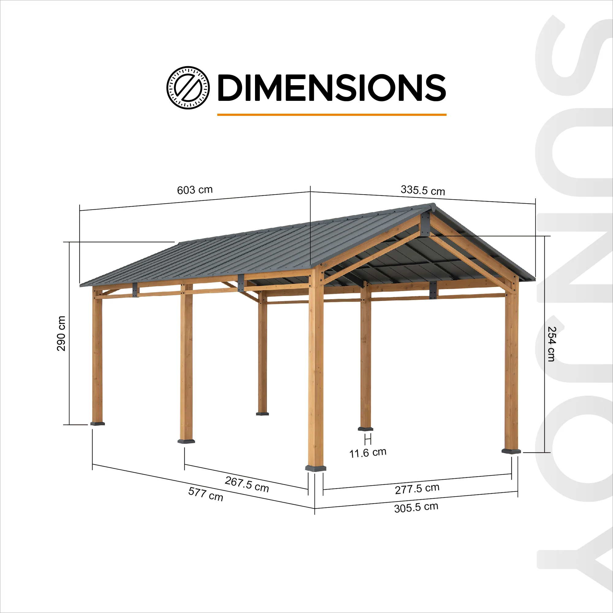 DIRAN Cedar Wood Carport - 336cm x 603cm - Image 3
