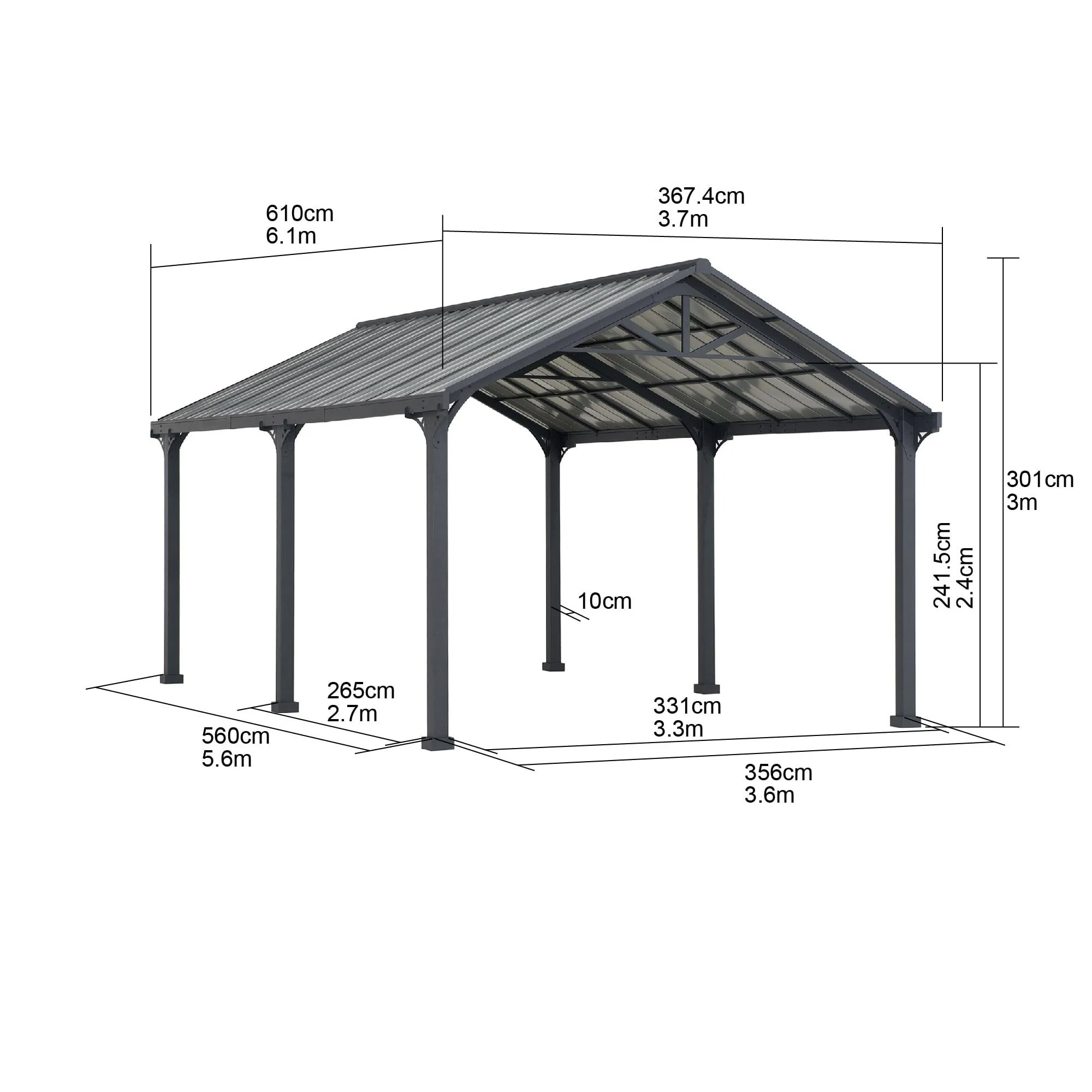 EIGER Steel Carport - 367cm x 610cm - Image 3