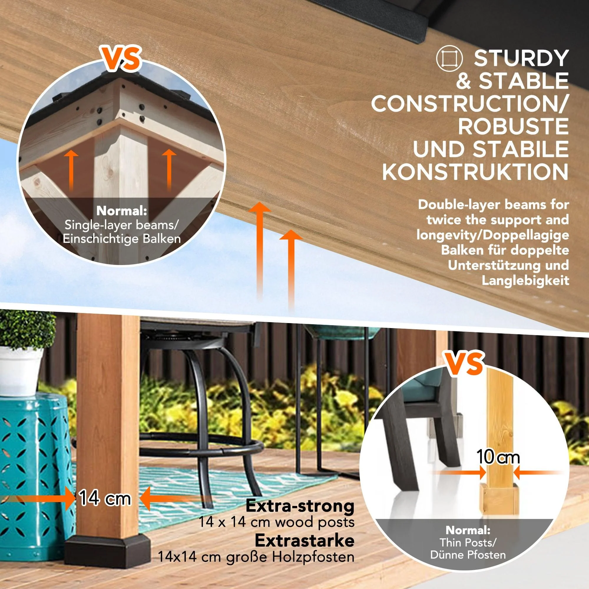 Cedar Wood Gazebo PIRIN - 336cm x 336cm - Brown - Image 4