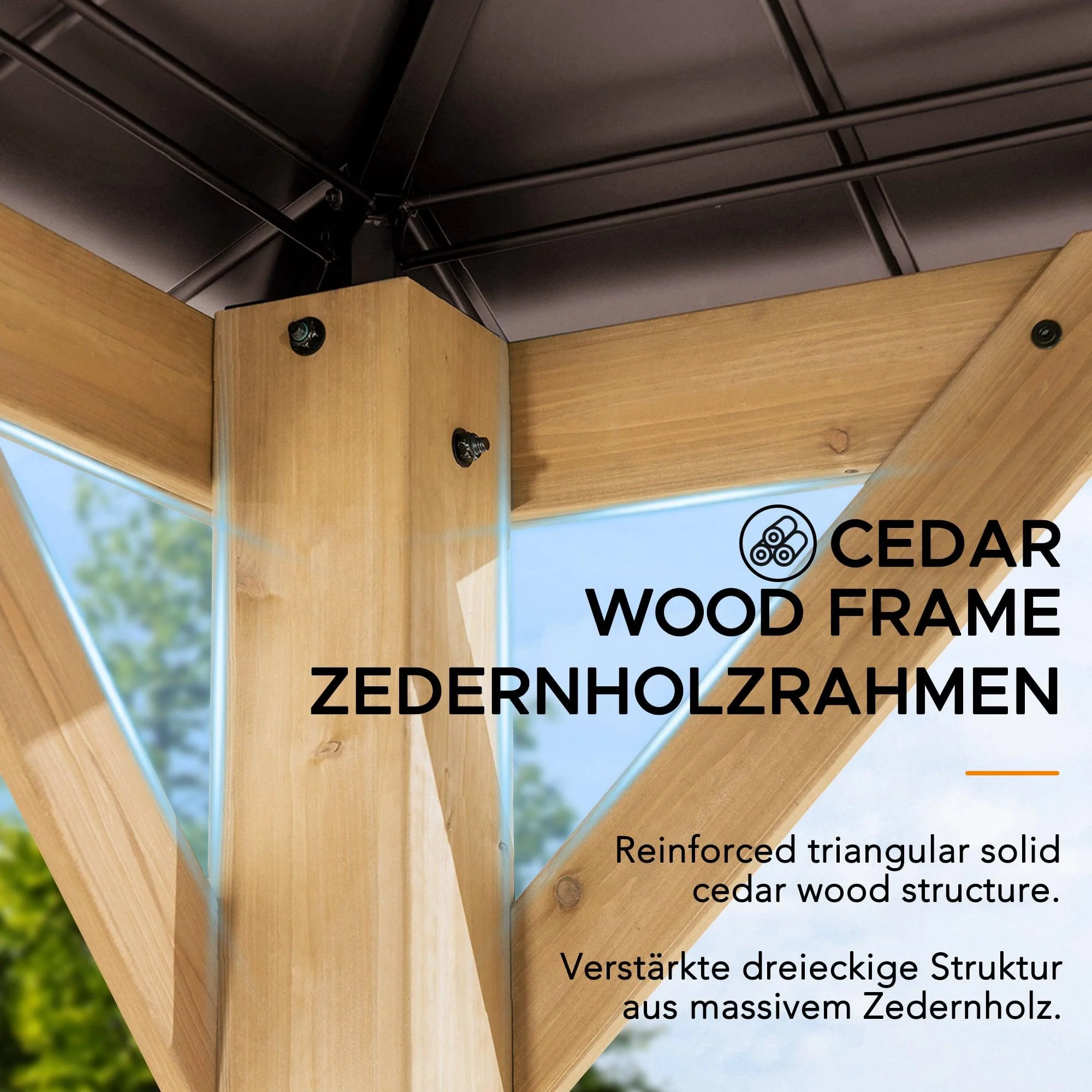 Cedar Wood Gazebo PIRIN - 336cm x 336cm - Brown - Image 7