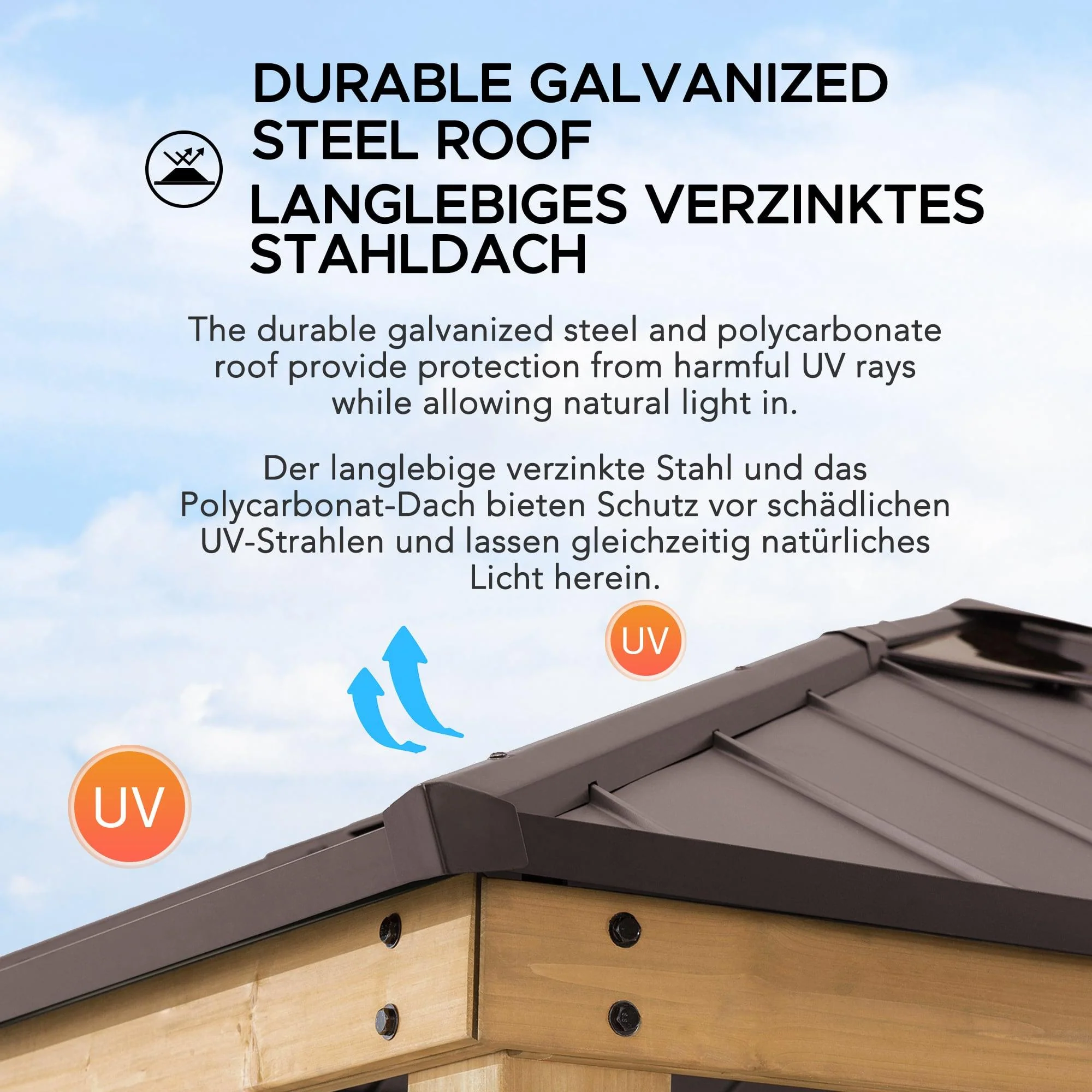 Cedar Wood Gazebo PIRIN - 336cm x 336cm - Brown - Image 9