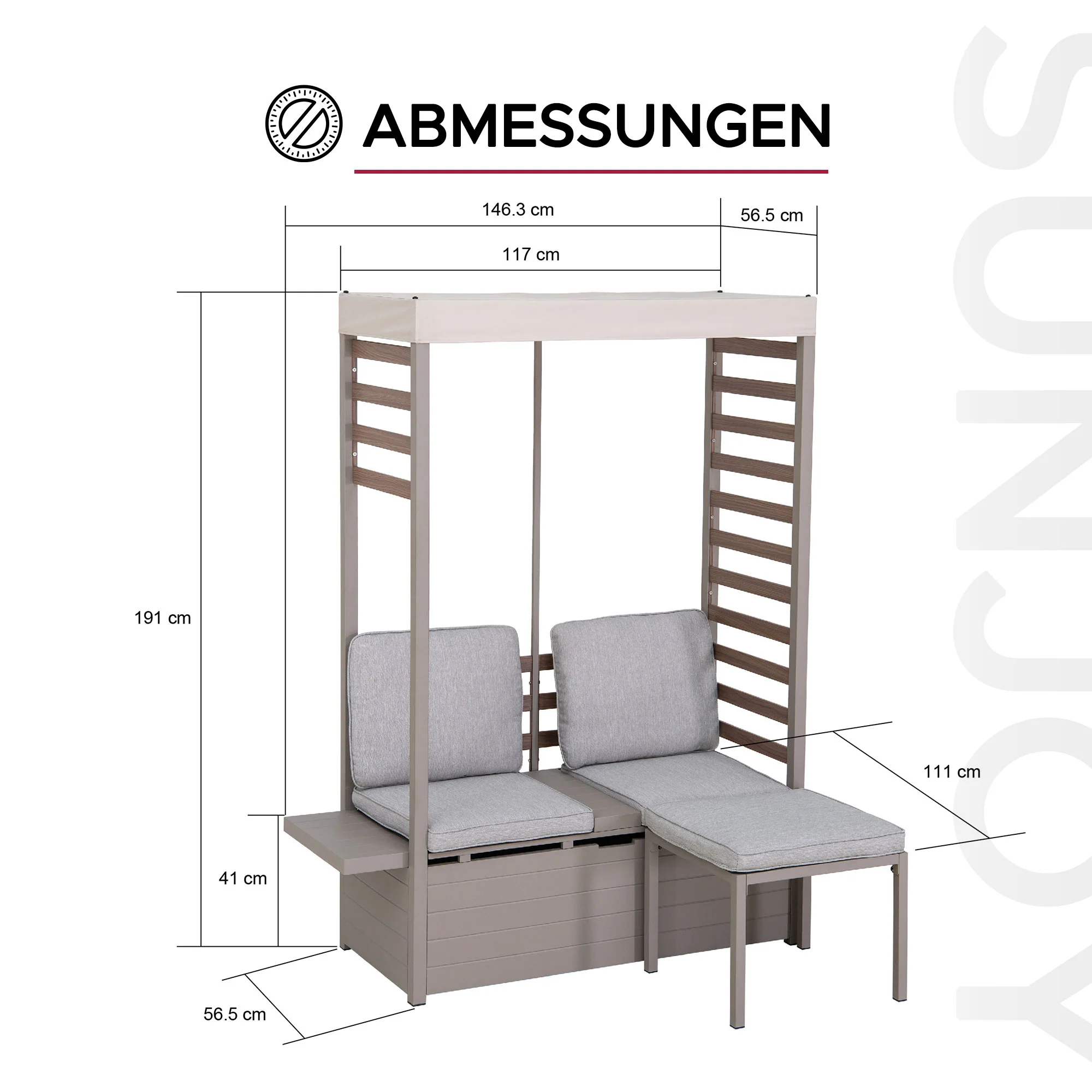 FARO Steel Garden Bench - 57cm x 147cm, Grey - Image 3