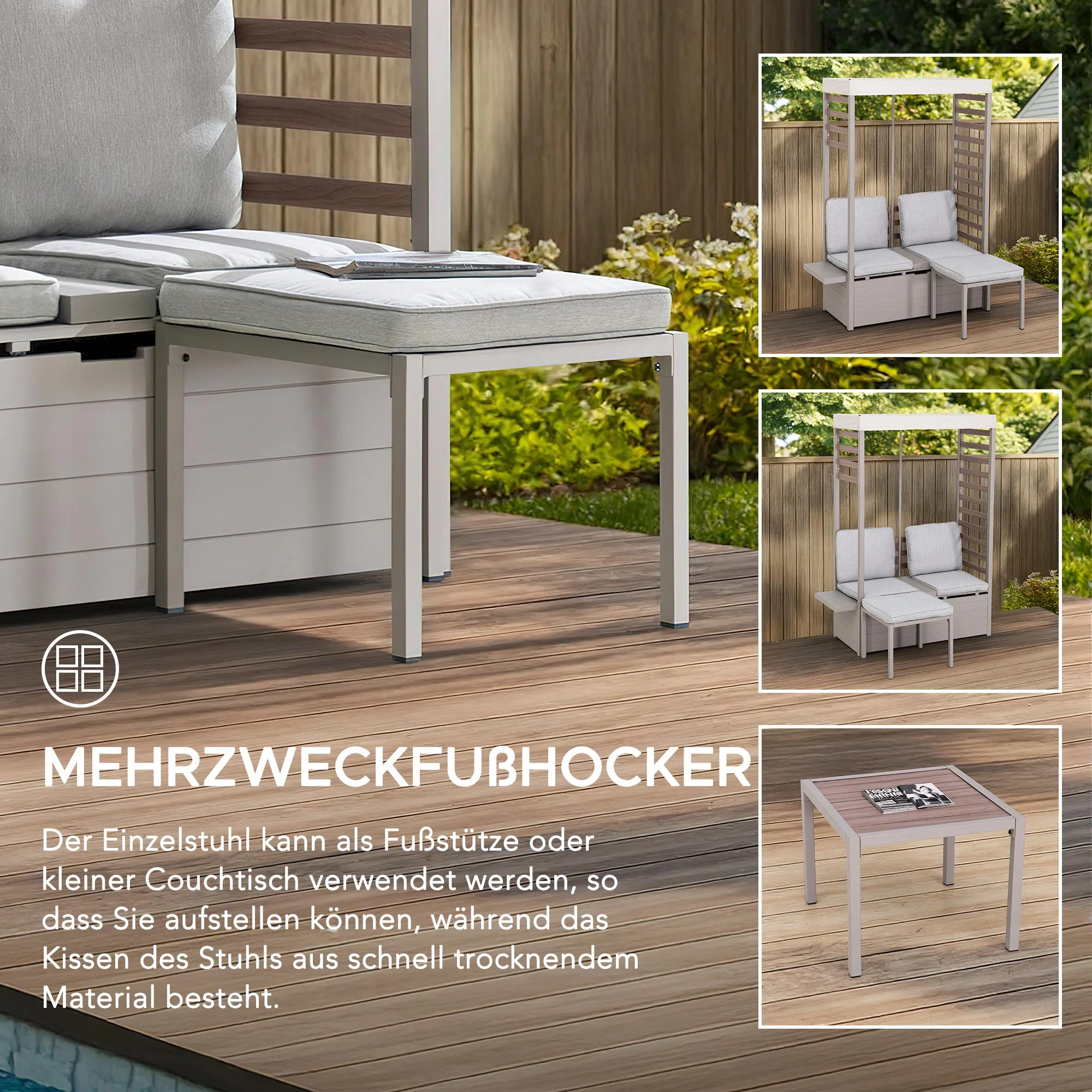 FARO Steel Garden Bench - 57cm x 147cm, Grey - Image 7