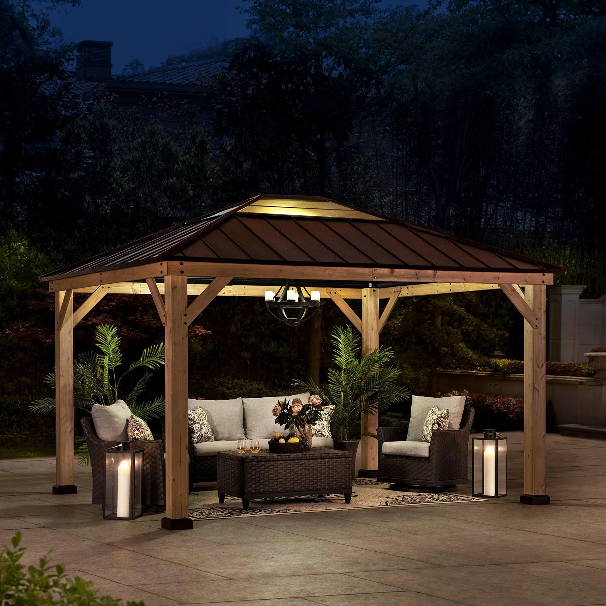 BRURI Cedar Wood Gazebo - 336cm x 394cm - Brown - Image 4