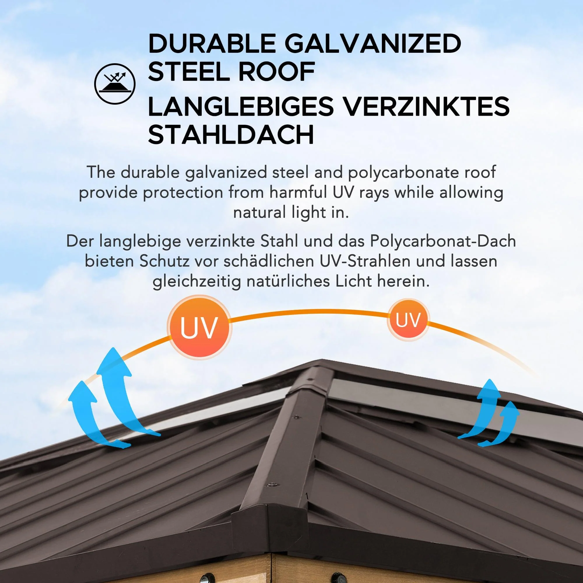 BRURI Cedar Wood Gazebo - 336cm x 394cm - Brown - Image 8