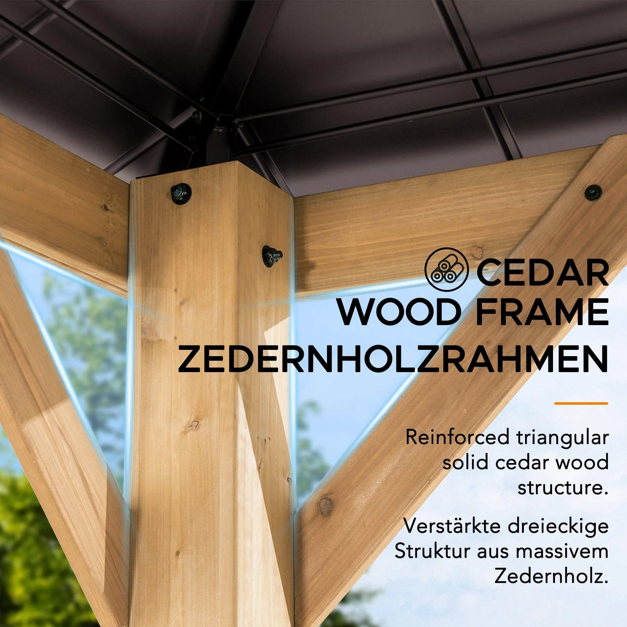 BRURI Cedar Wood Gazebo - 336cm x 394cm - Brown - Image 9