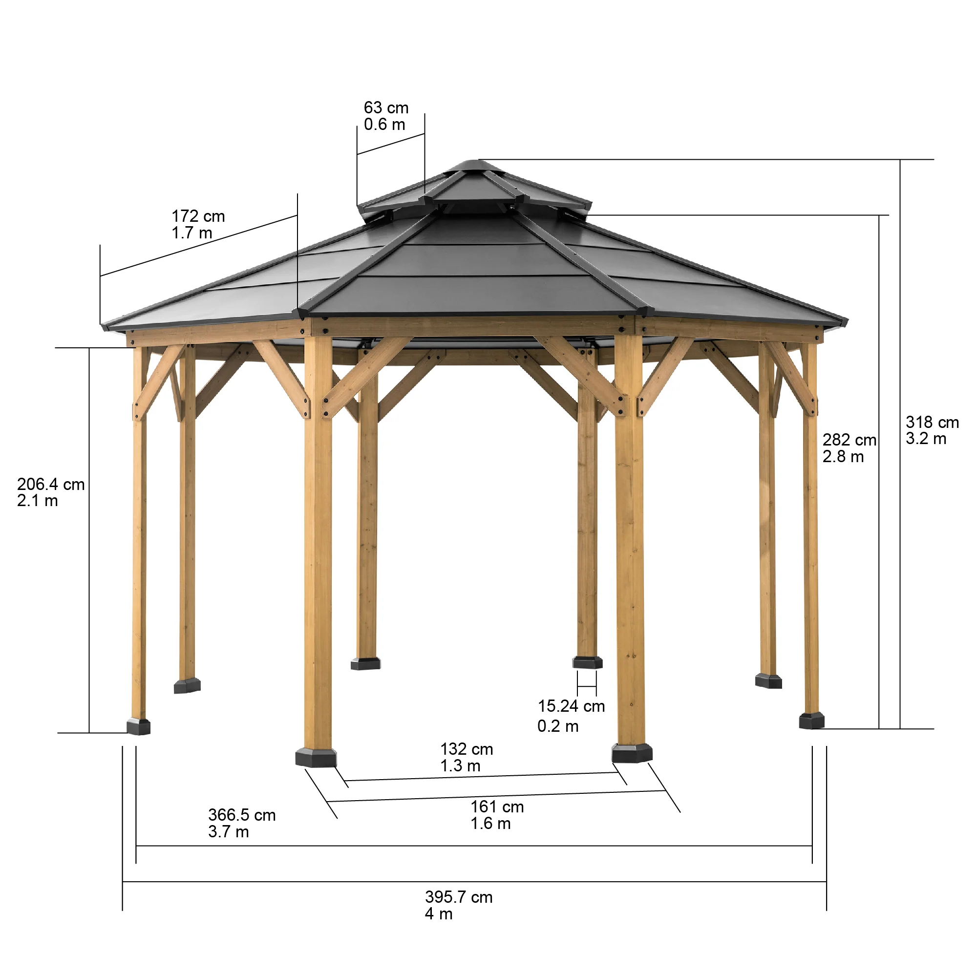 Zedernholz Gazebo EGGI - 396cm x 396cm - Image 3
