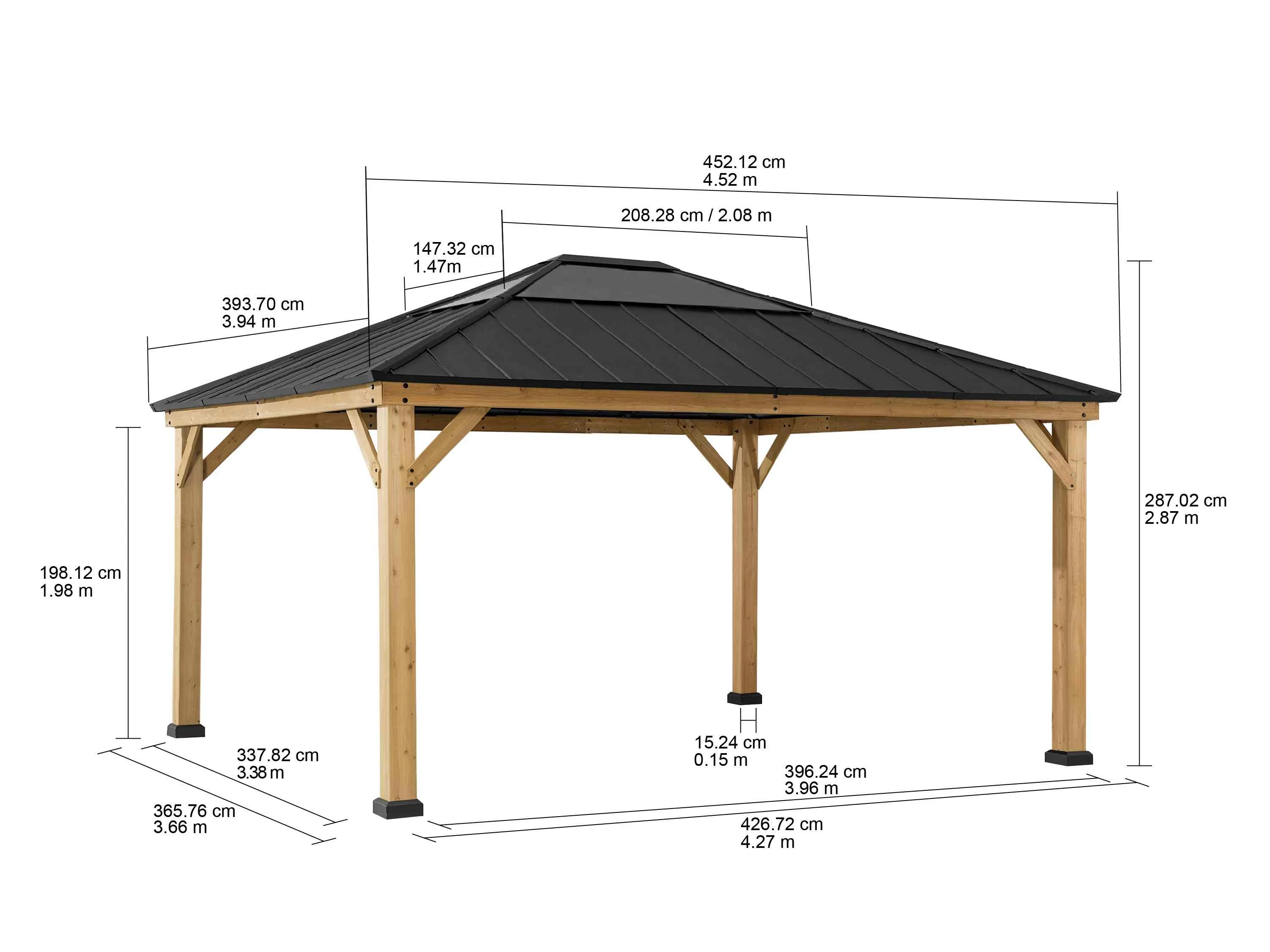 ERNIR Cedar Wood Gazebo - 393cm x 452cm - Image 3