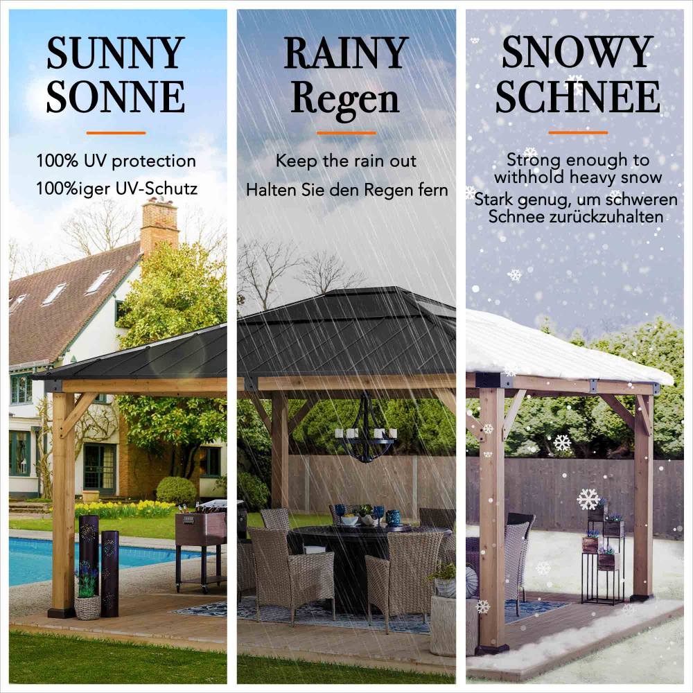 ERNIR Cedar Wood Gazebo - 393cm x 452cm - Image 9