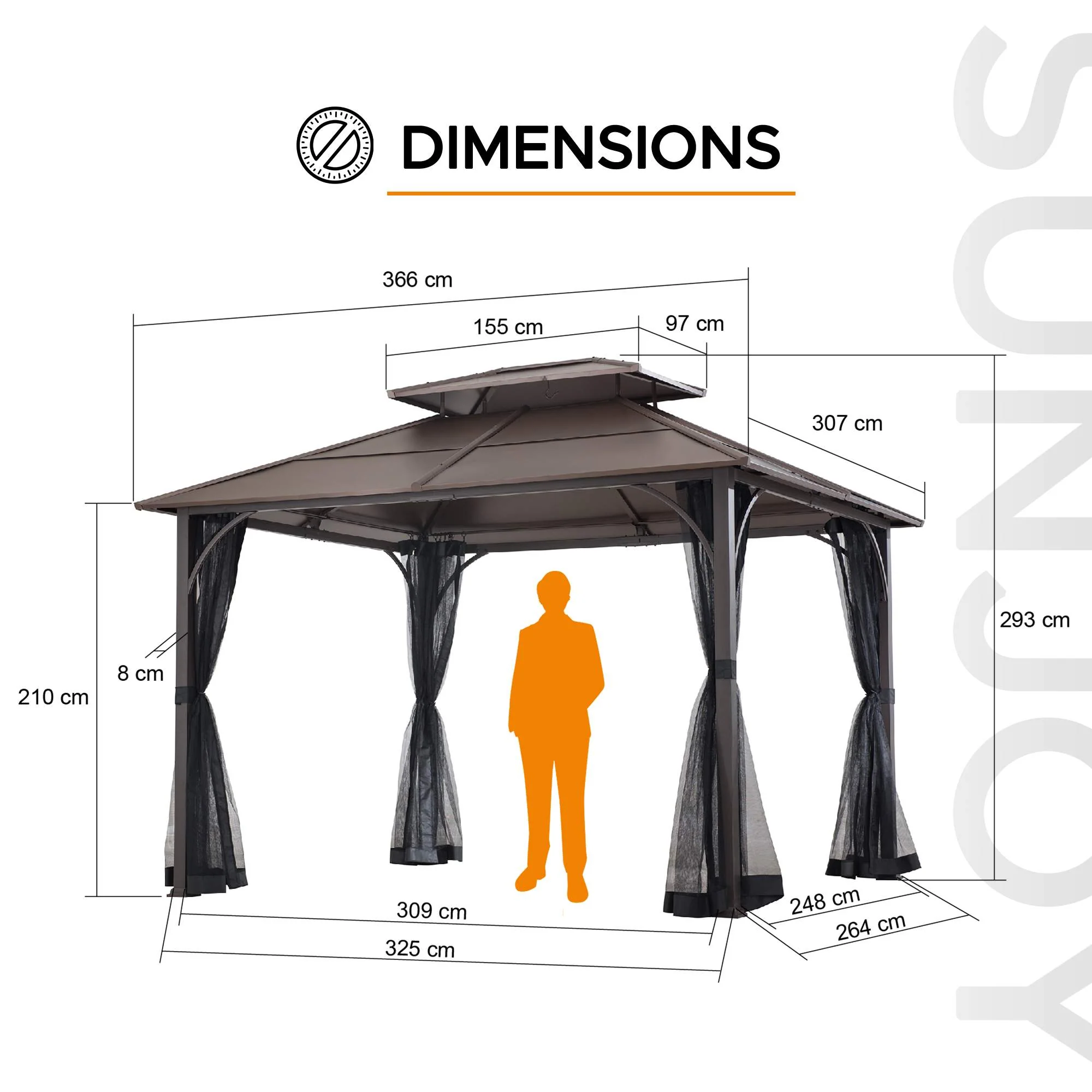 KALDI Steel Gazebo - 307cm x 366cm - Image 3