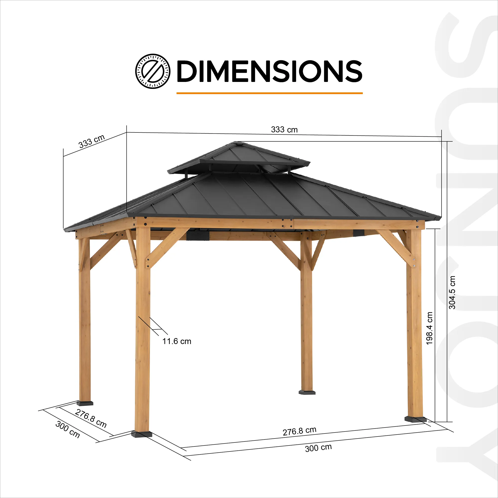 Cedar Wood Gazebo KAPS - 330cm x 330cm - Image 3