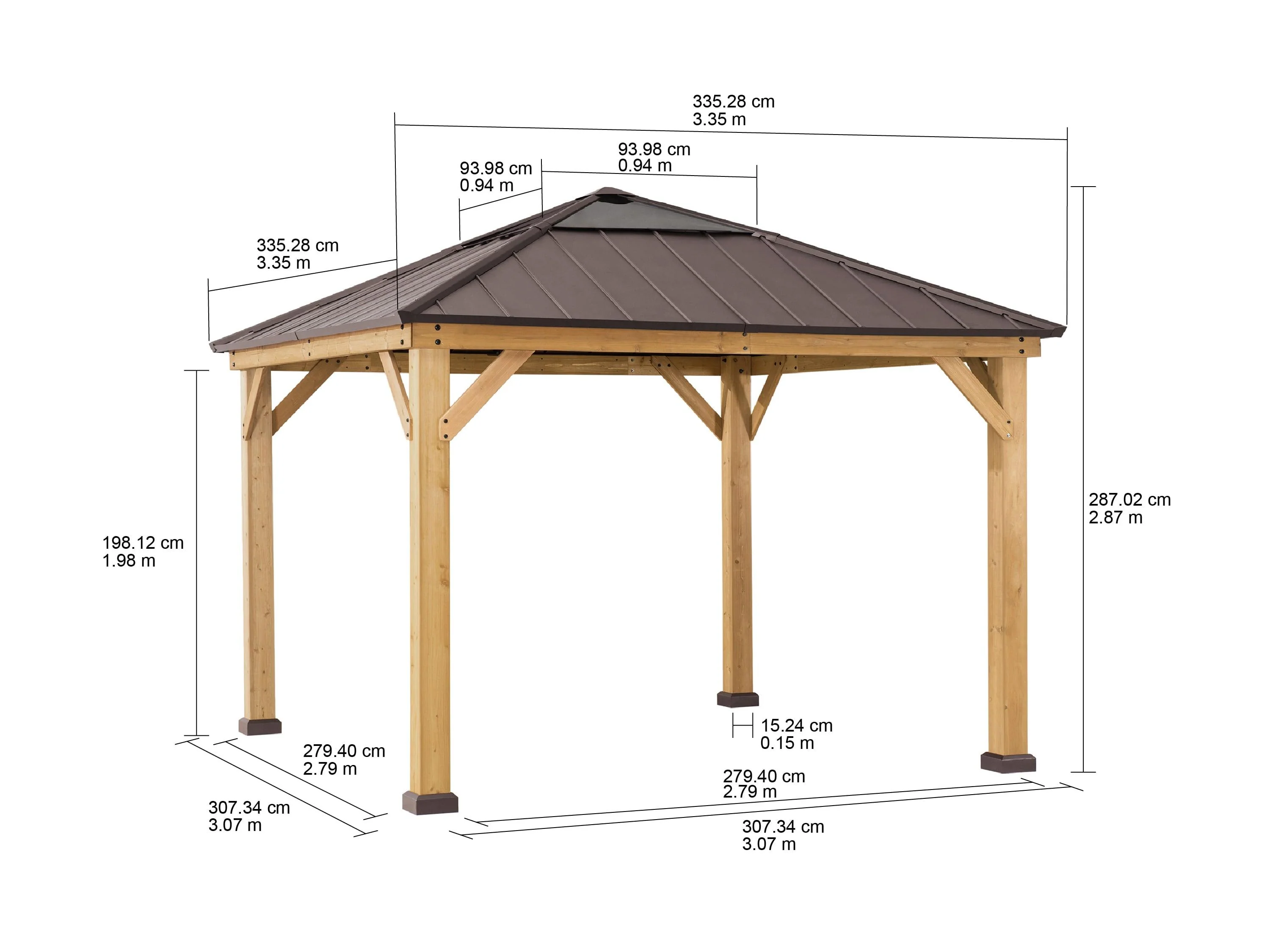 Cedar Wood Gazebo PIRIN - 336cm x 336cm - Brown - Image 3