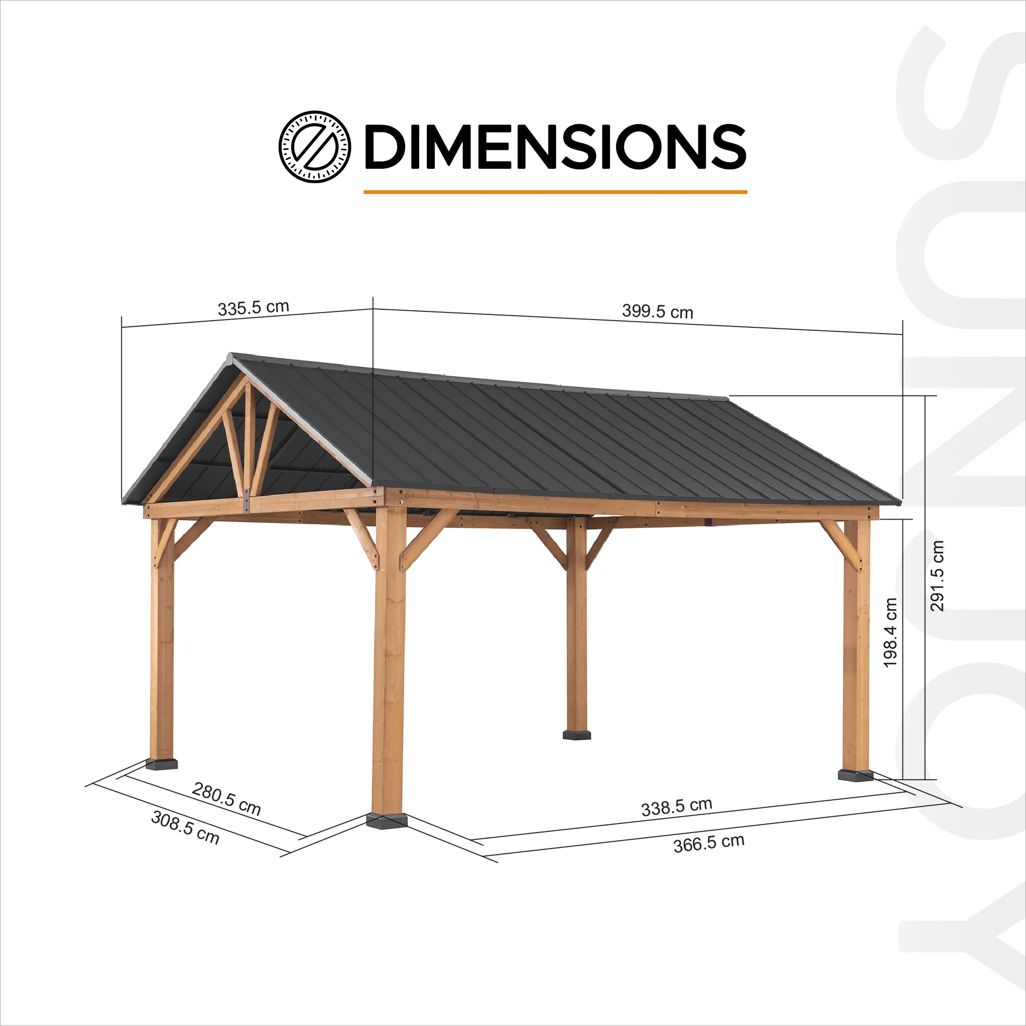 TÖDI Cedar Wood Gazebo - 336cm x 400cm - Image 3