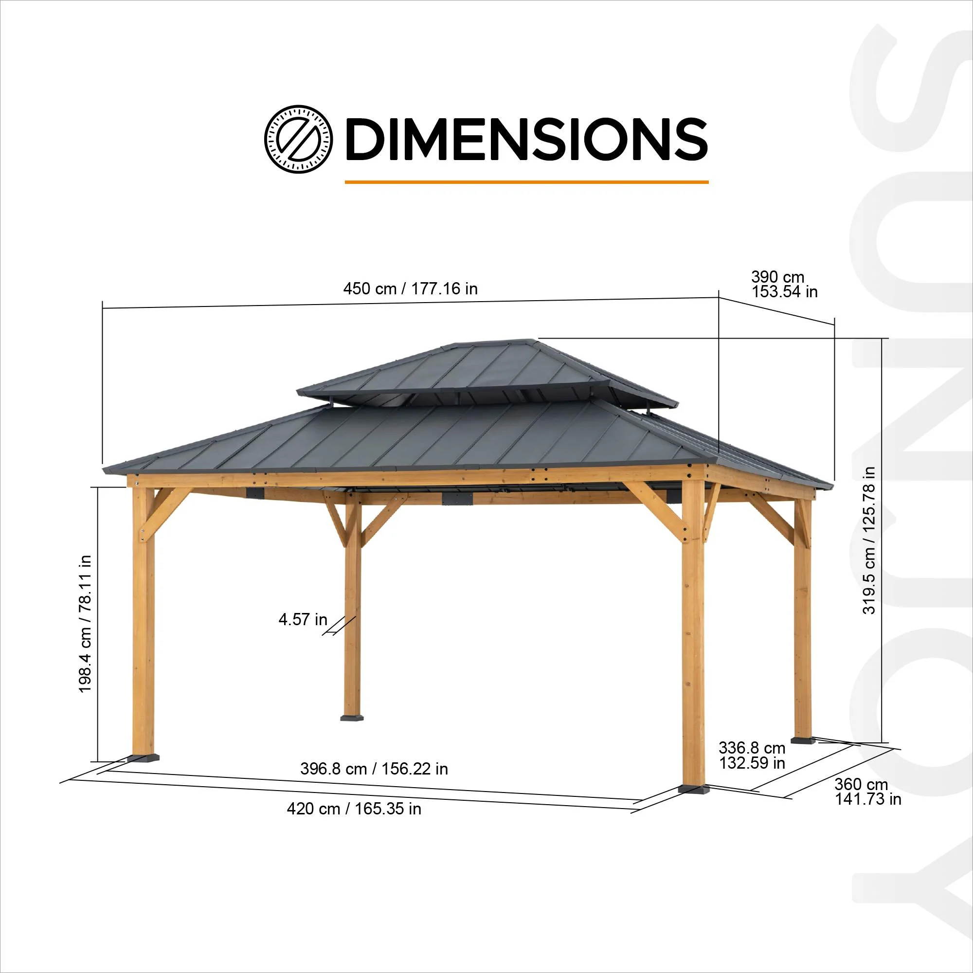 TRIVOR Cedar Wood Gazebo - 390cm x 450cm - Image 5