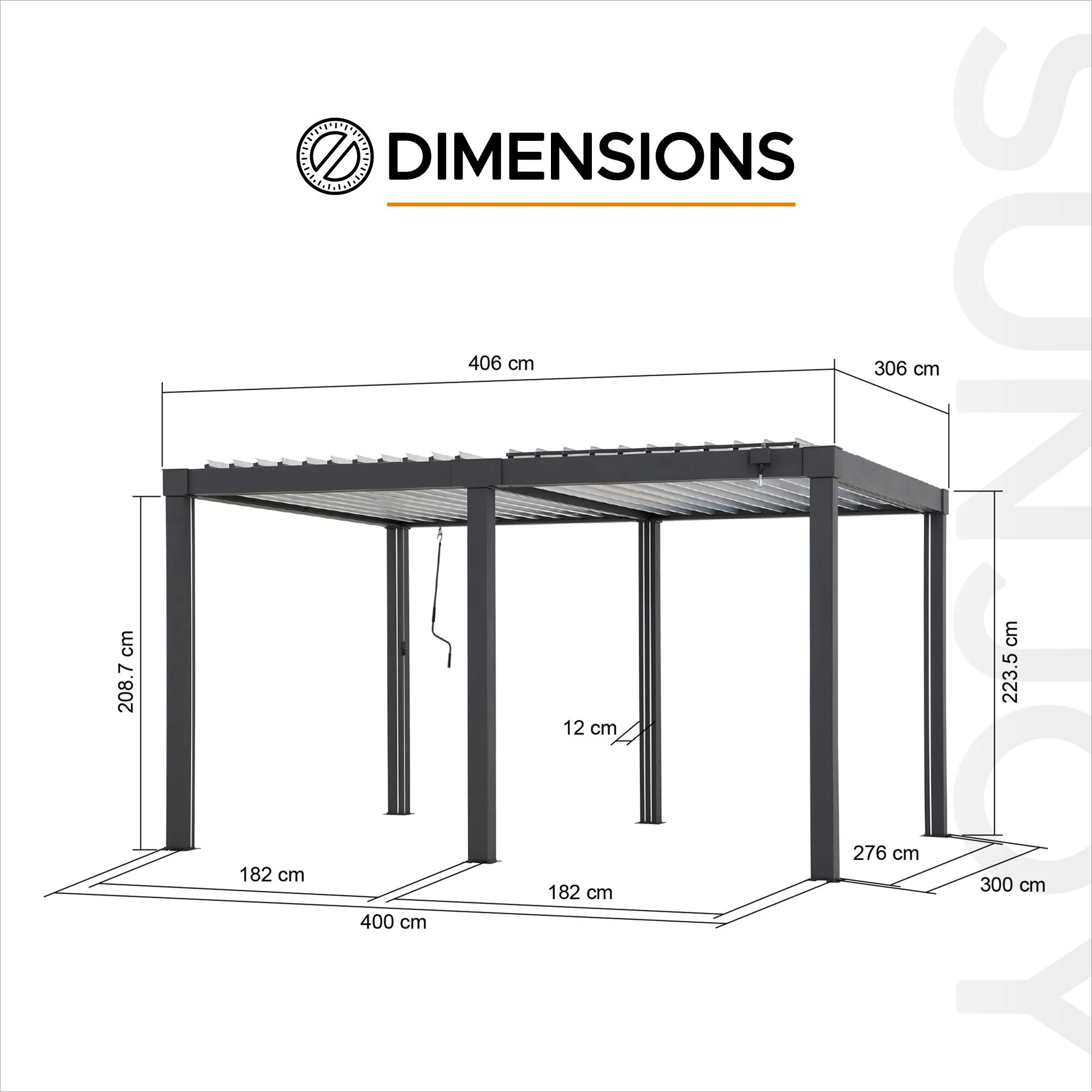 MATTERHORN Modular Multi Lamel Pergola with LED - 306cm x 406cm, Aluminum - Image 3