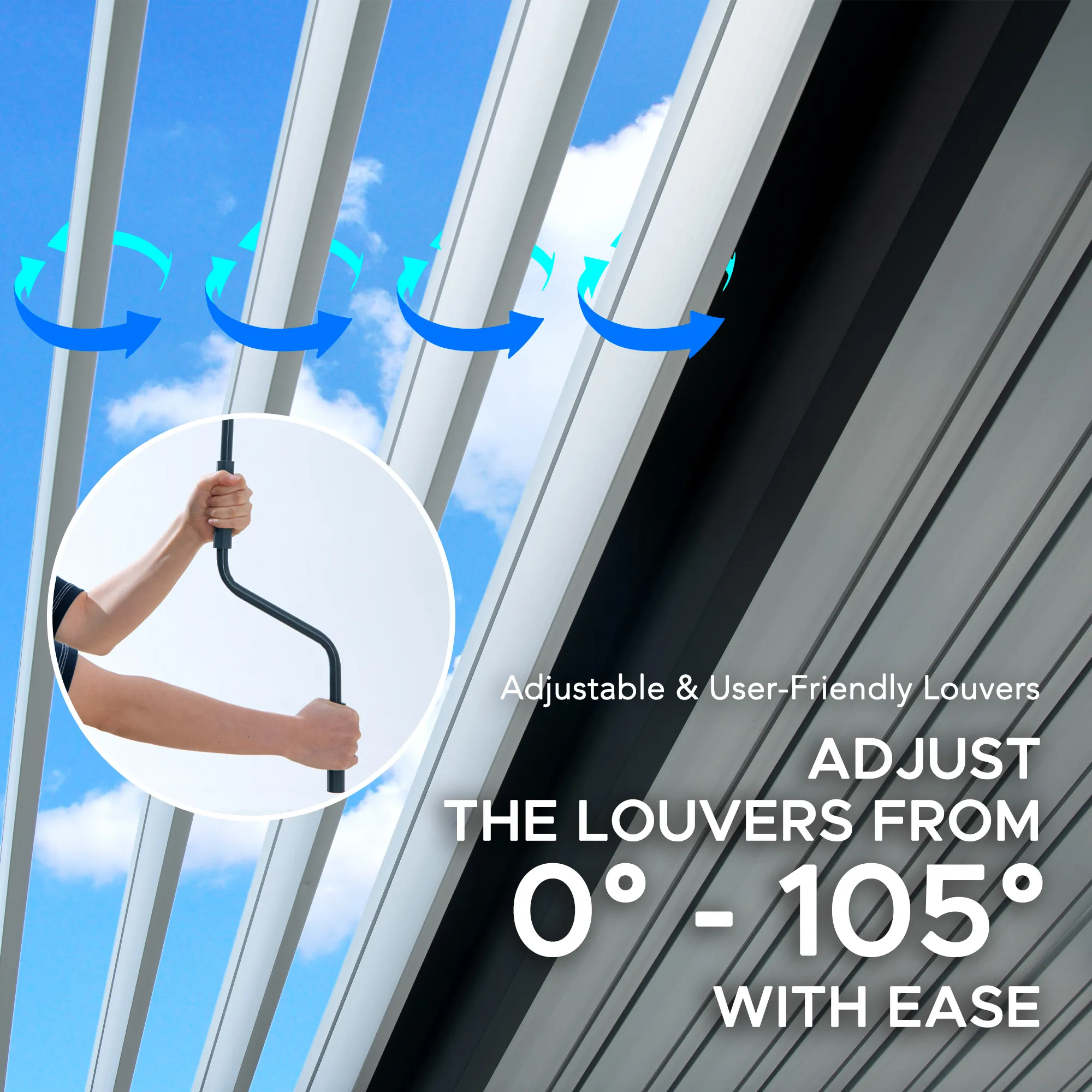 MATTERHORN Modular Multi Lamel Pergola with LED - 306cm x 406cm, Aluminum - Image 6