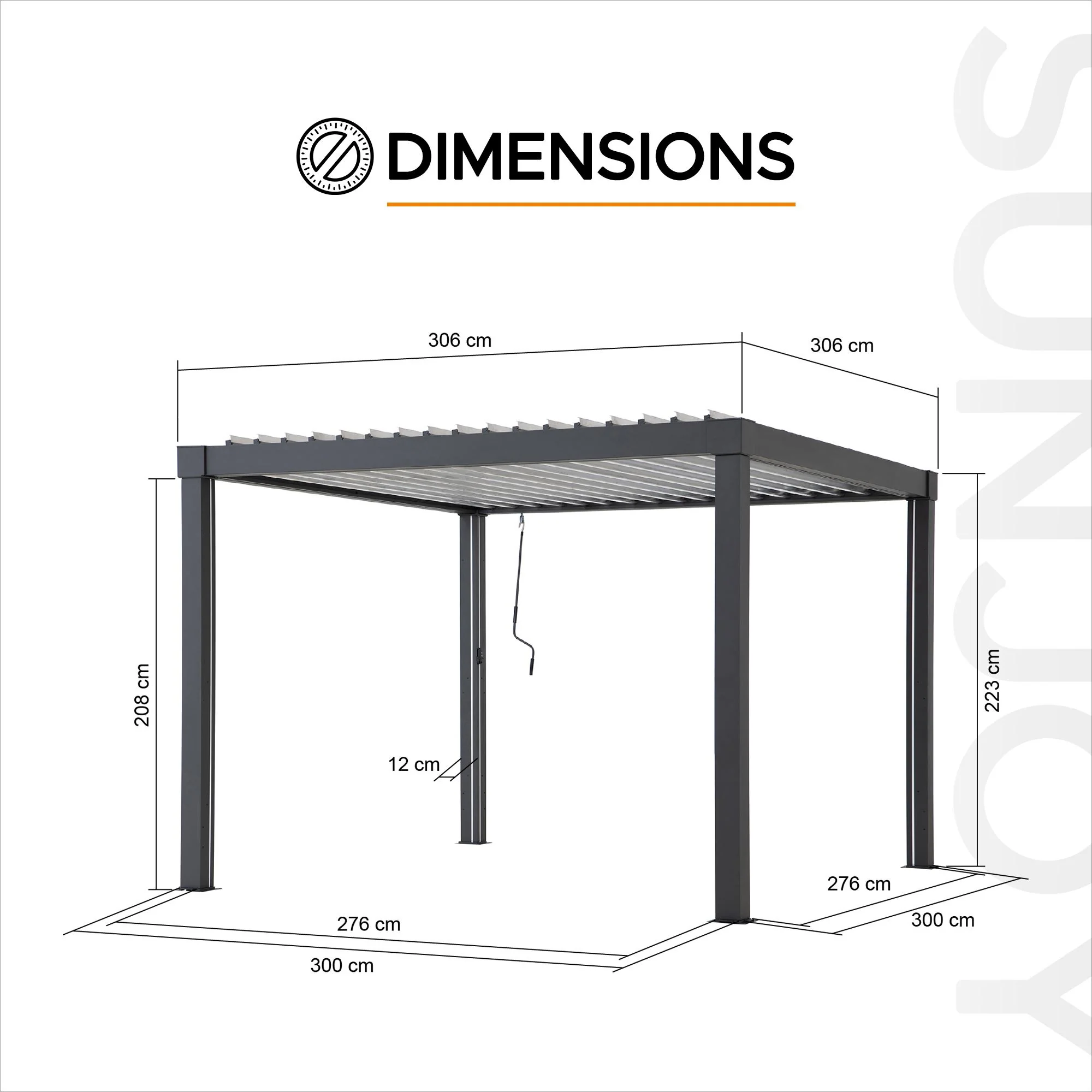 MATTERHORN Modular Multi Lamel Pergola with LED - 306cm x 306cm, Aluminum - Anthracite - Image 3