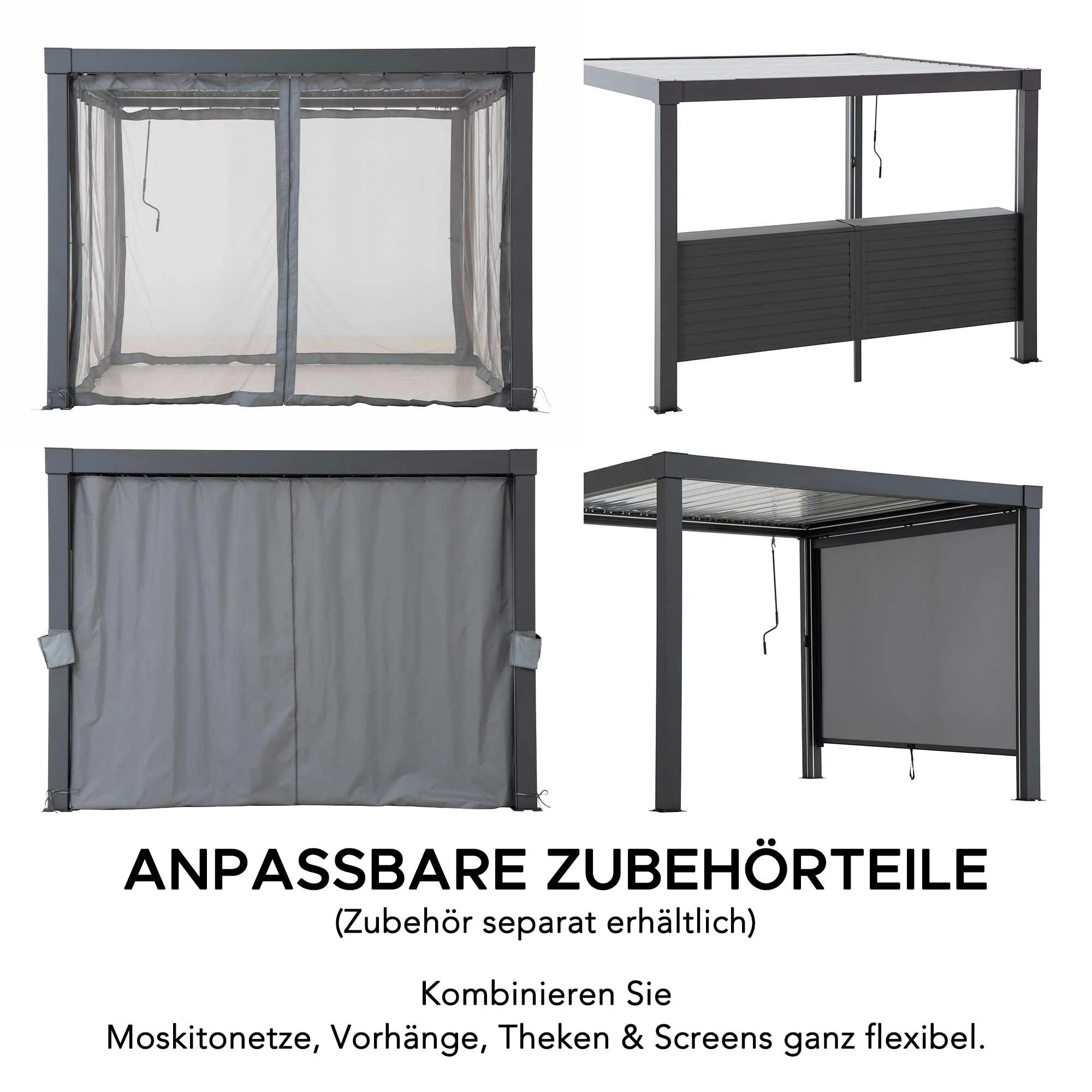 MATTERHORN Modular Multi Lamel Pergola with LED - 306cm x 306cm, Aluminum - Anthracite - Image 4