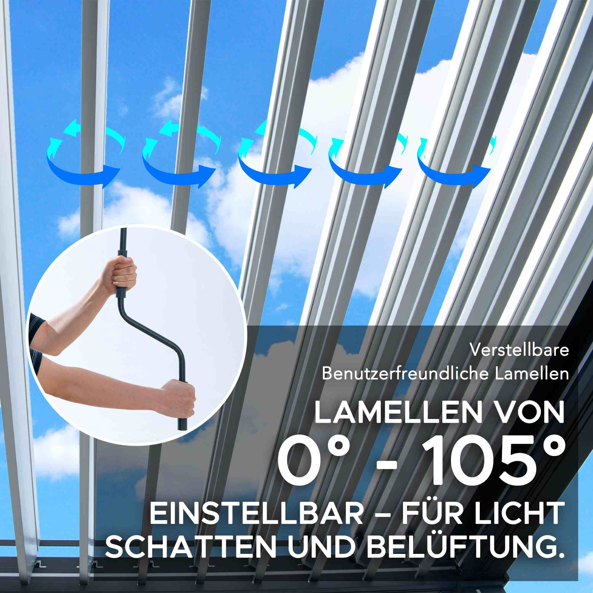 MATTERHORN Modular Multi Lamel Pergola with LED - 306cm x 306cm, Aluminum - Anthracite - Image 7