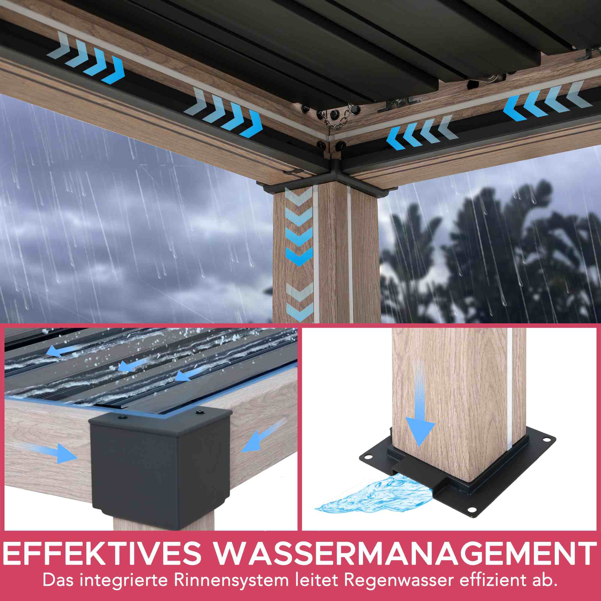 MATTERHORN Modular Multi Lamel Pergola with LED - 306cm x 306cm, Aluminum - Image 10