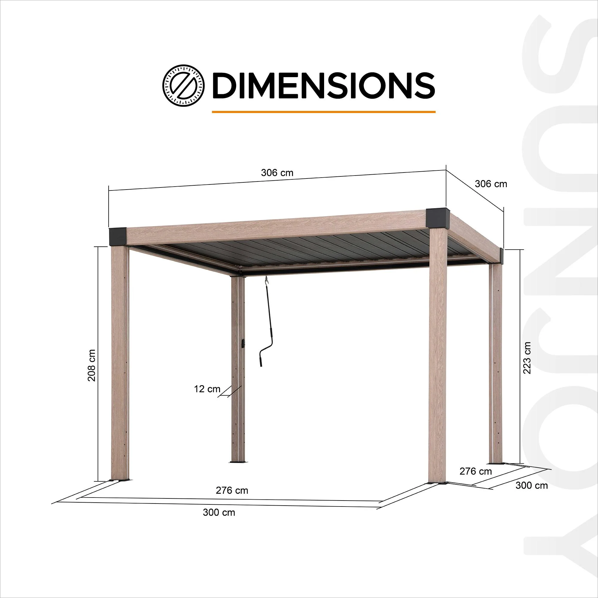 MATTERHORN Modular Multi Lamel Pergola with LED - 306cm x 306cm, Aluminum - Image 3
