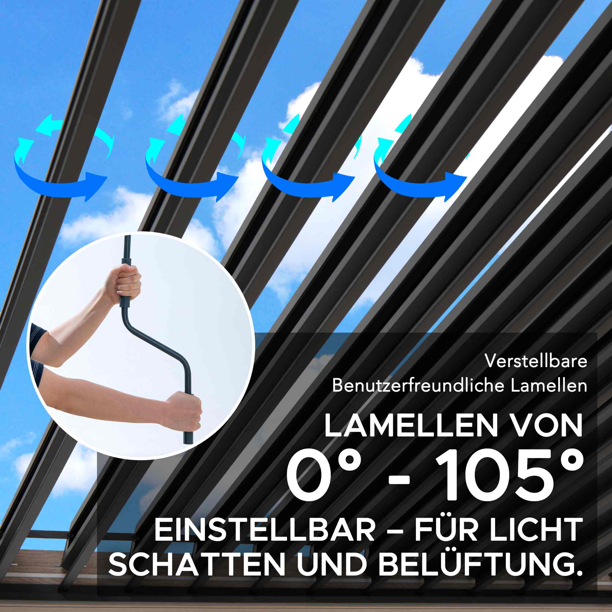 MATTERHORN Modular Multi Lamel Pergola with LED - 306cm x 306cm, Aluminum - Image 5