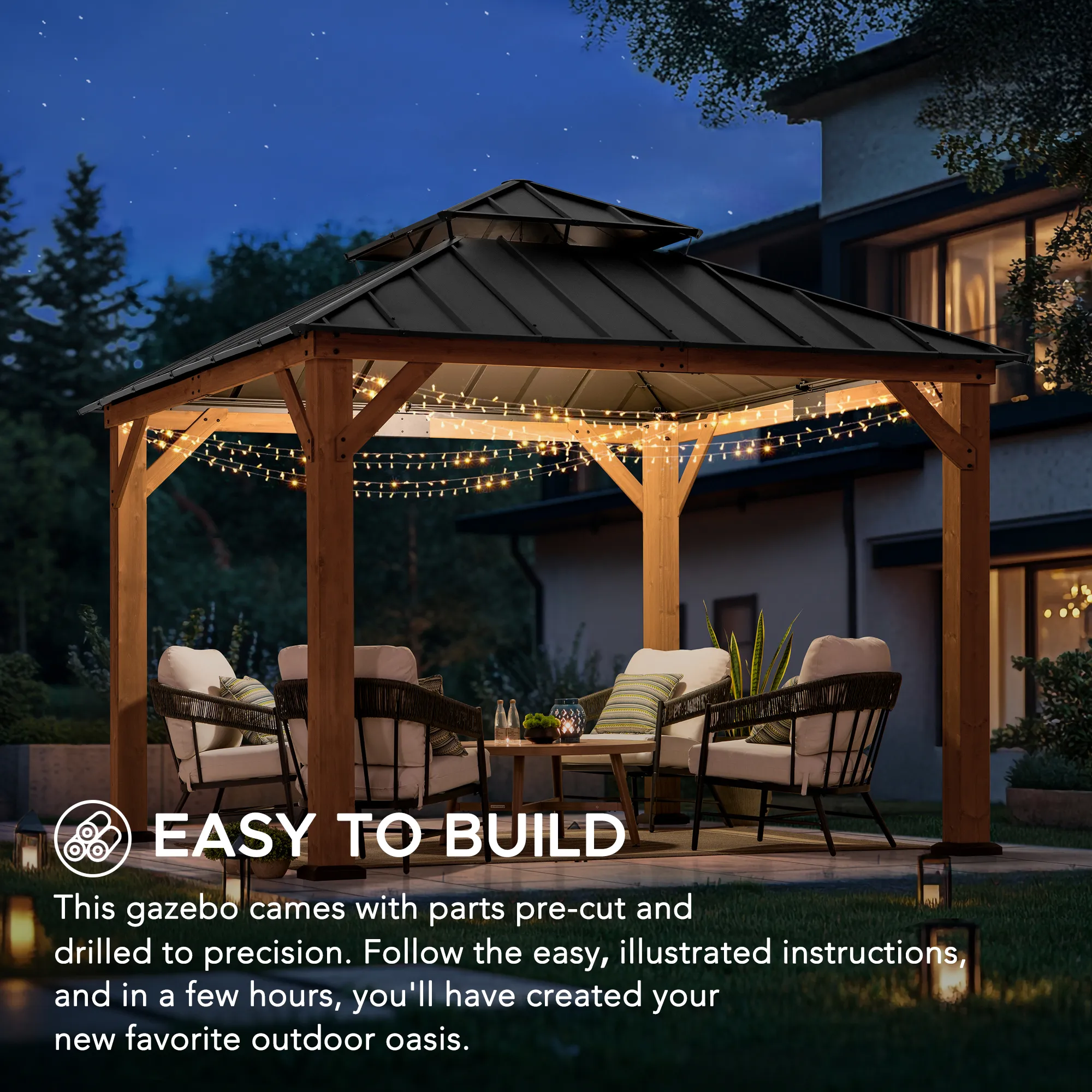 Outdoor Wooden Gazebo KAPS - 330cm x 330cm - Image 10