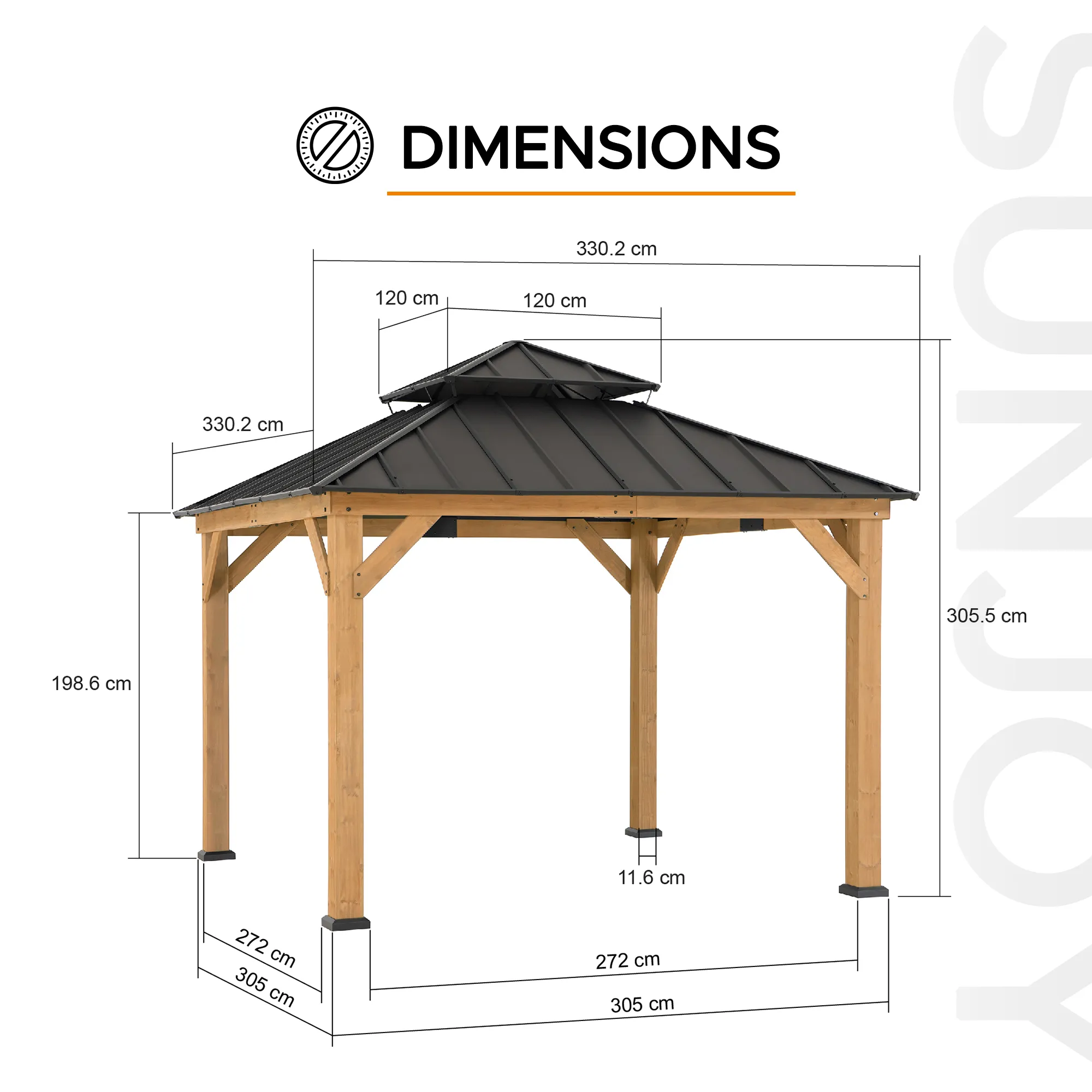 Outdoor Wooden Gazebo KAPS - 330cm x 330cm - Image 3