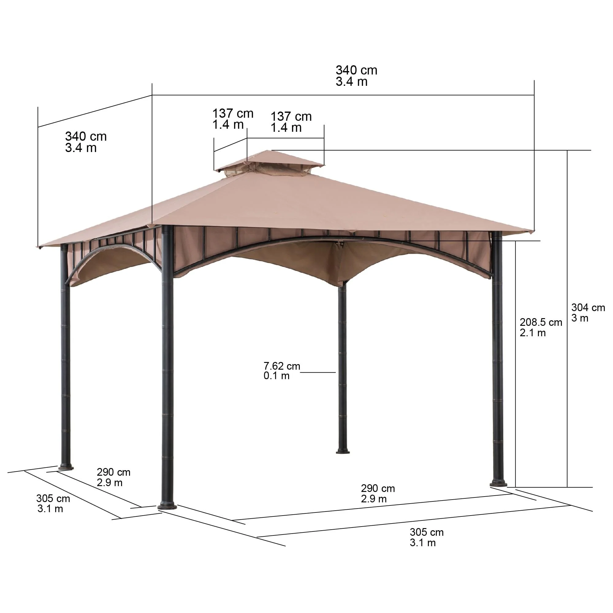 LAURO Fabric Gazebo - 340cm x 340cm - Image 3