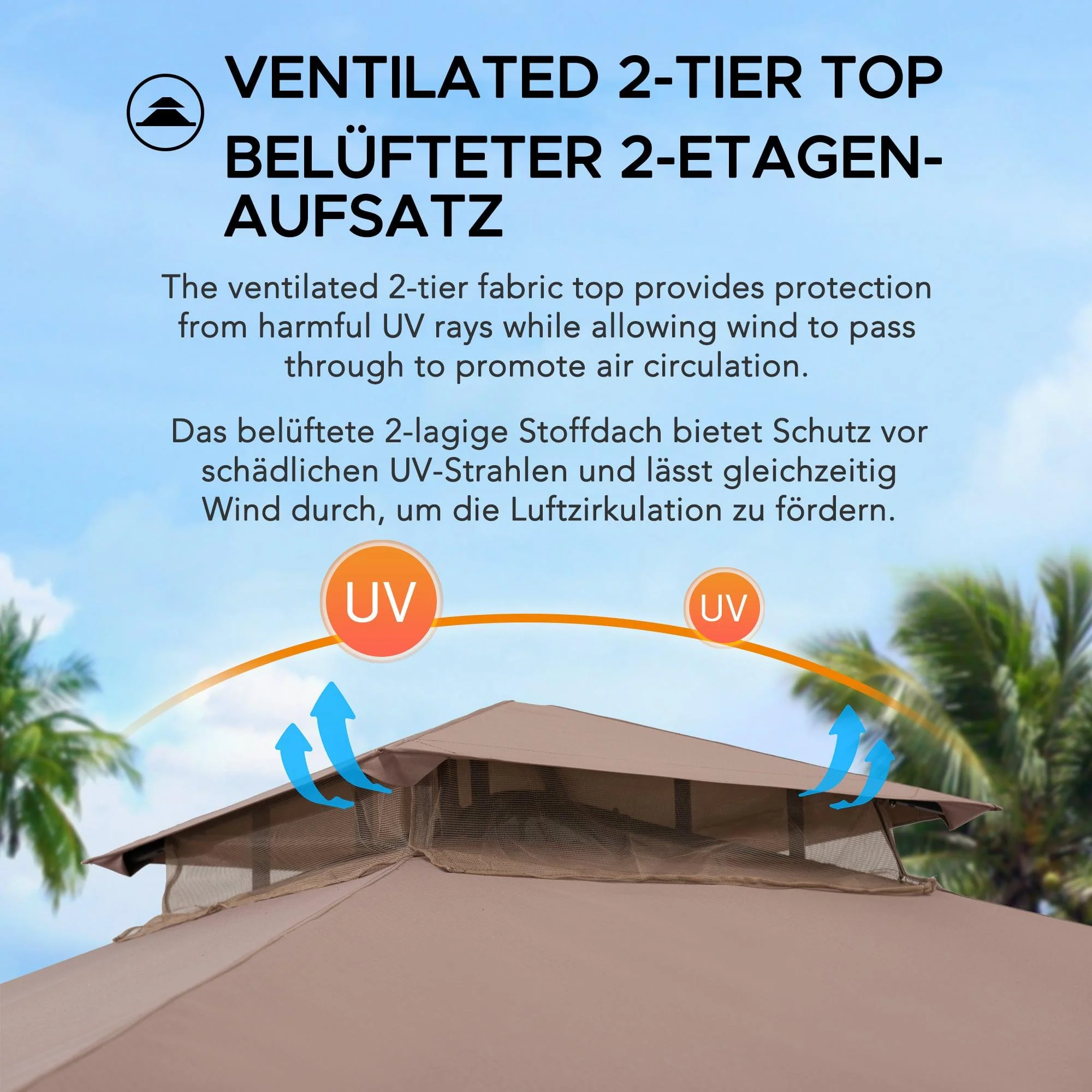 LAURO Fabric Gazebo - 340cm x 340cm - Image 4