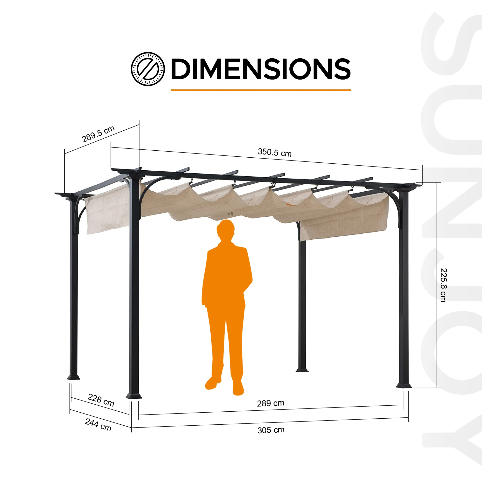 GIONA Steel Pergola - 277cm x 363cm - Image 3