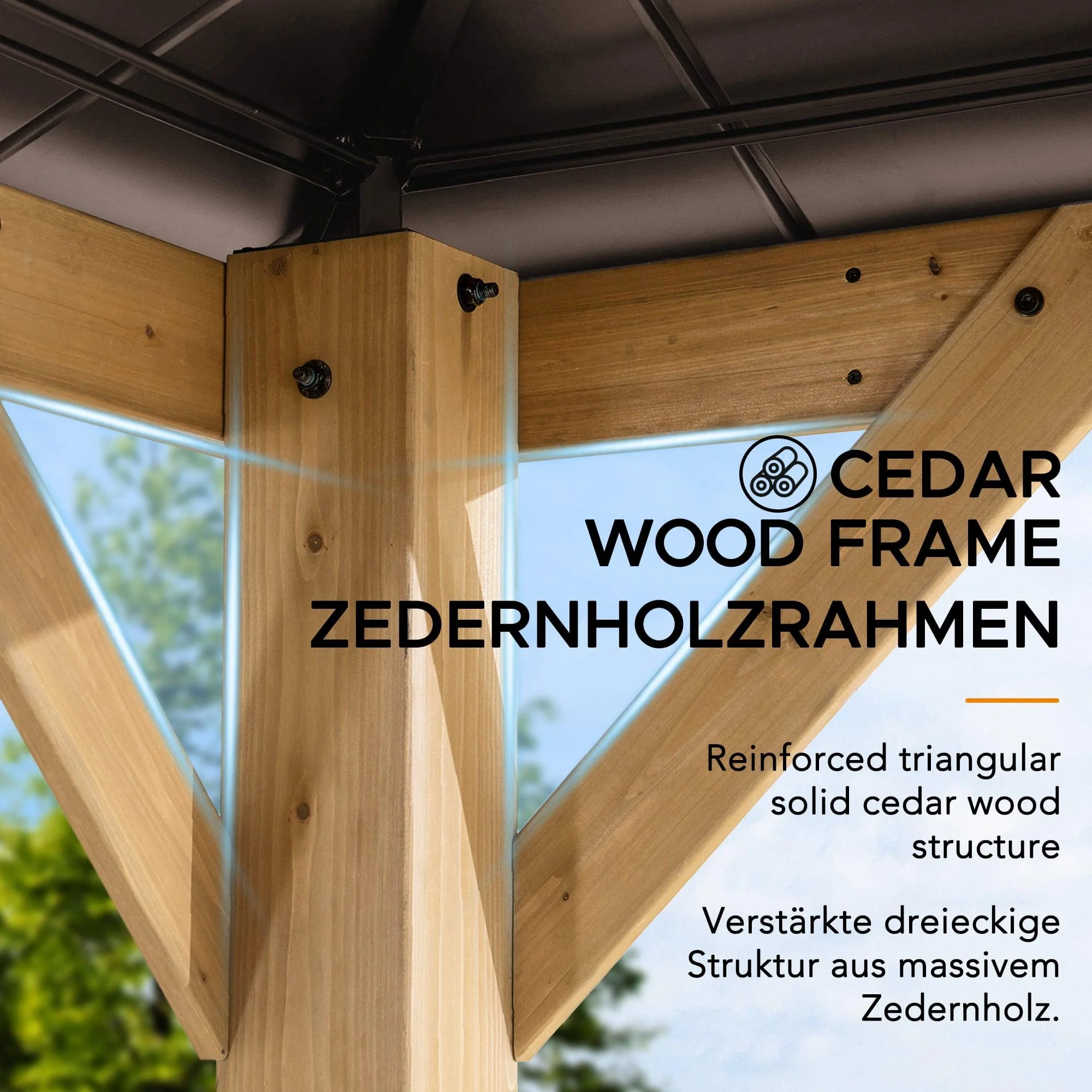 RAPI Cedar Wood Gazebo - 273cm x 273cm - Brown - Image 4