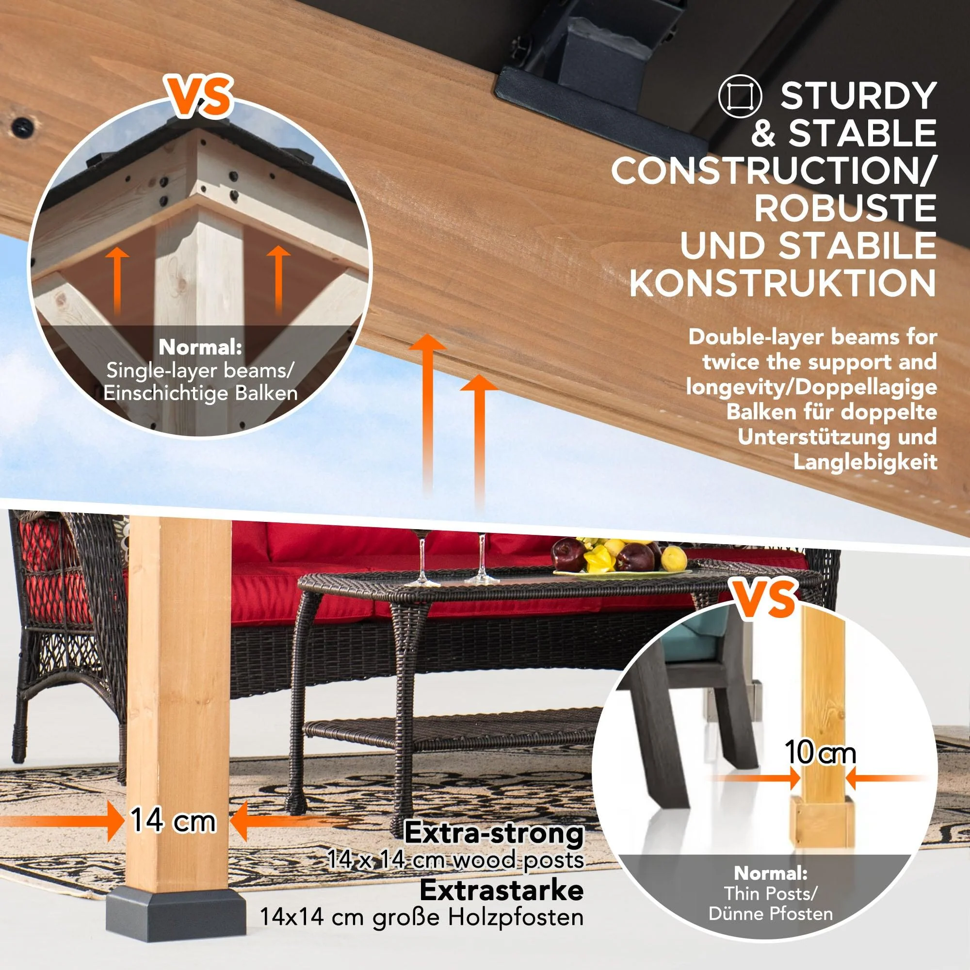 RAPI Cedar Wood Gazebo - 273cm x 273cm - Brown - Image 9