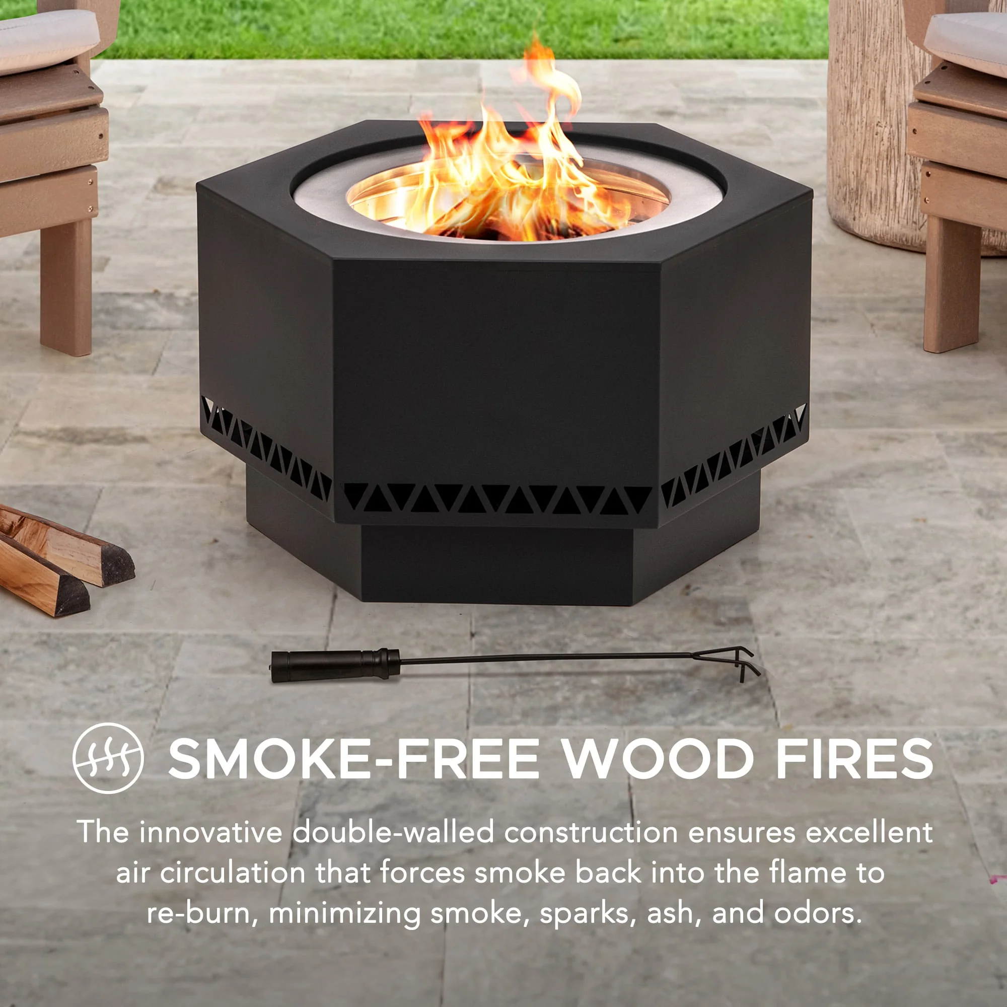 AMIATA Steel Smokeless Fire Pit - 66x57x38cm, Black - Image 10