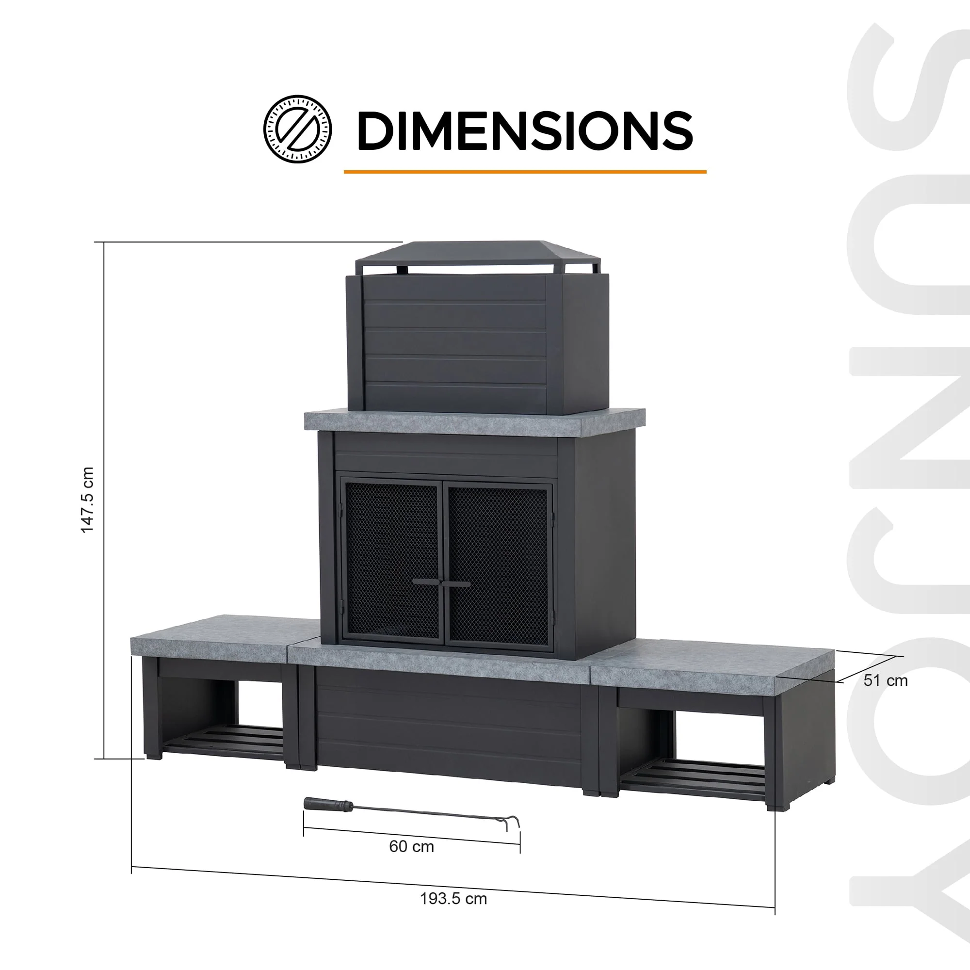 VULTURE Steel Fireplace - 194 x 51 x 148 cm, Matt Black - Image 3