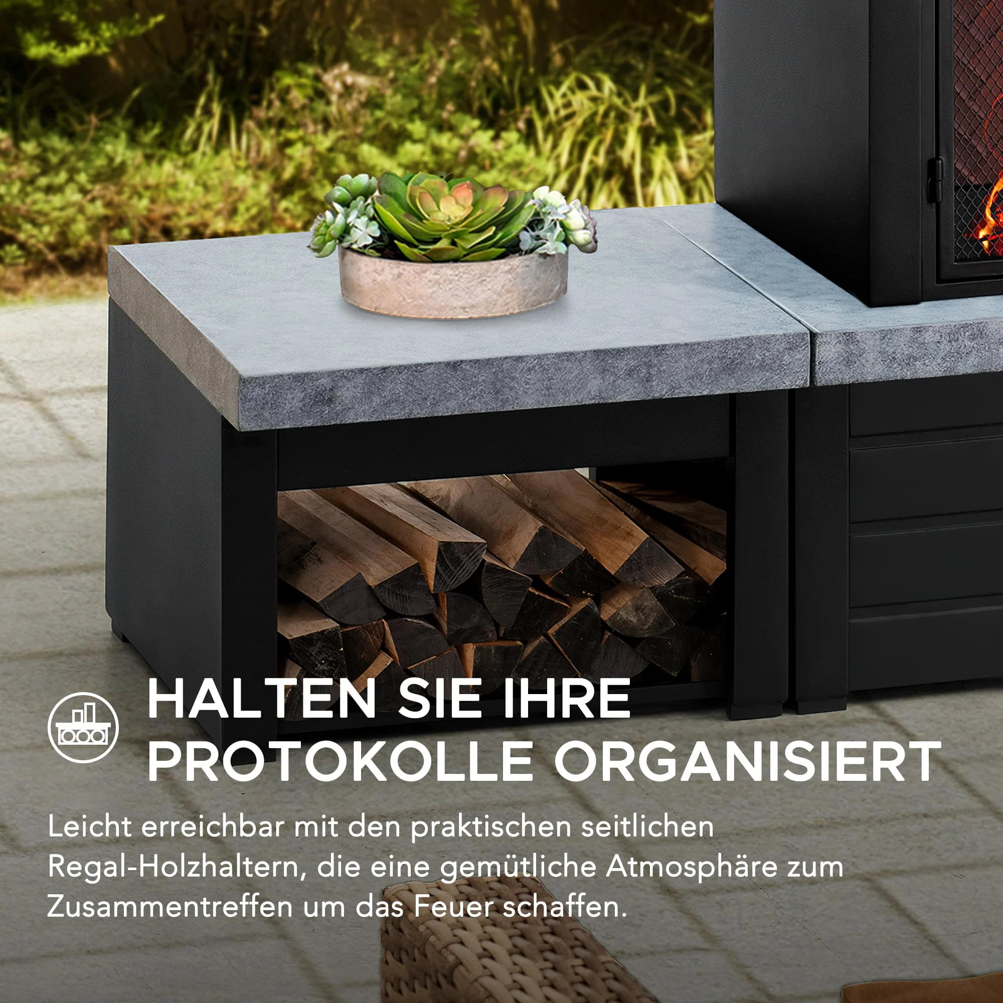 VULTURE Steel Fireplace - 194 x 51 x 148 cm, Matt Black - Image 7