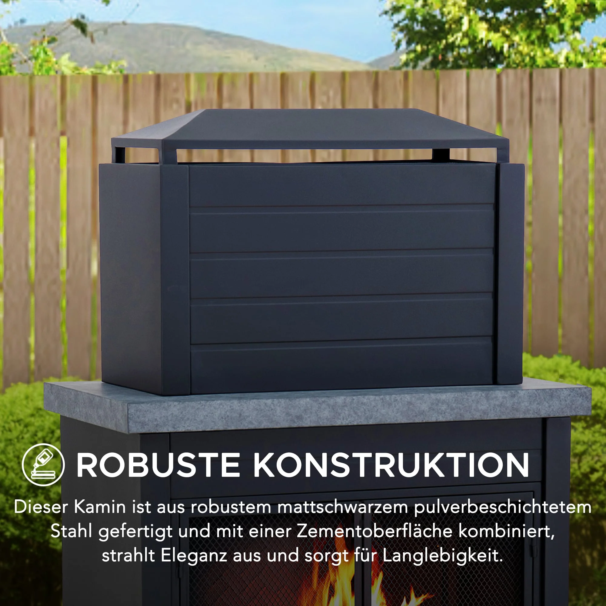 VULTURE Steel Fireplace - 194 x 51 x 148 cm, Matt Black - Image 8