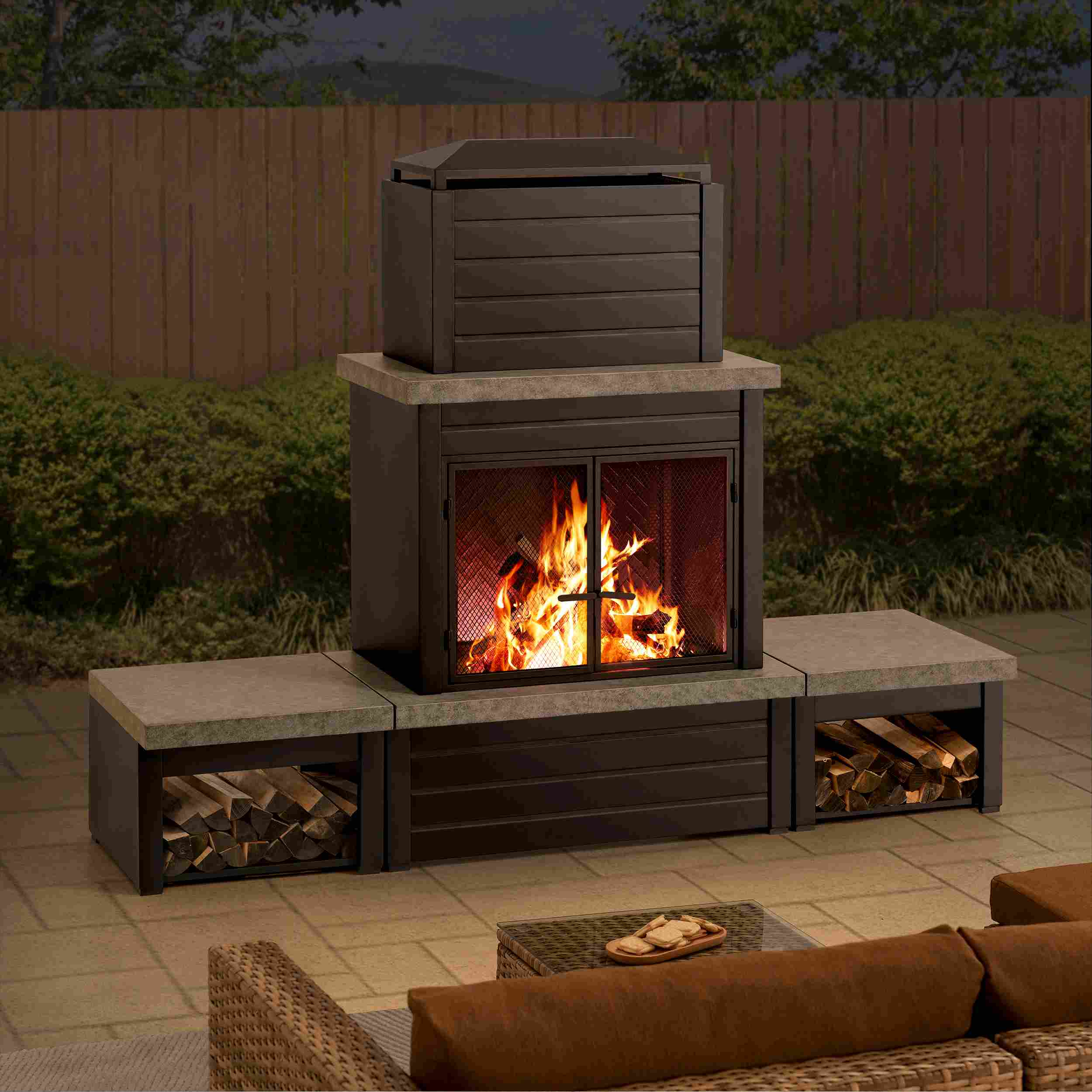 VULTURE Steel Fireplace - 194 x 51 x 148 cm, Matt Black - Image 9