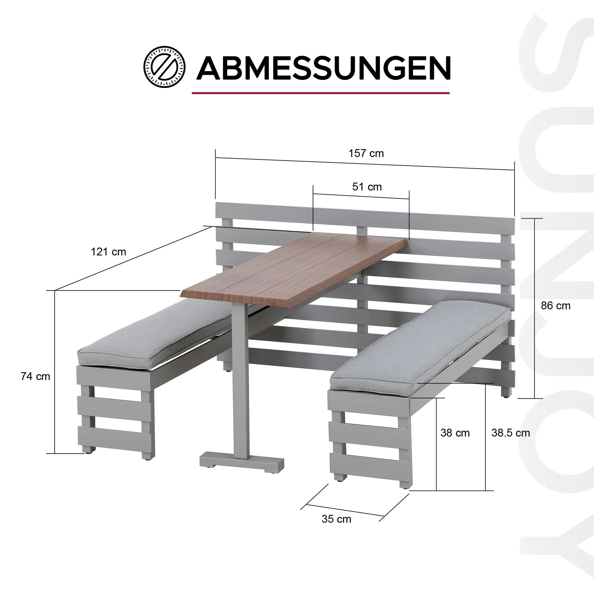LAGOS Steel Picnic Table Balcony Garden Set - 126cm x 157cm, Grey - Image 3