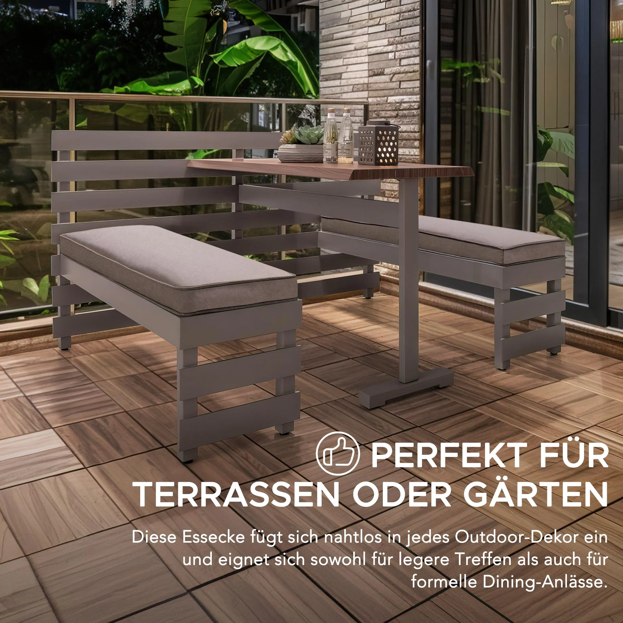 LAGOS Steel Picnic Table Balcony Garden Set - 126cm x 157cm, Grey - Image 4