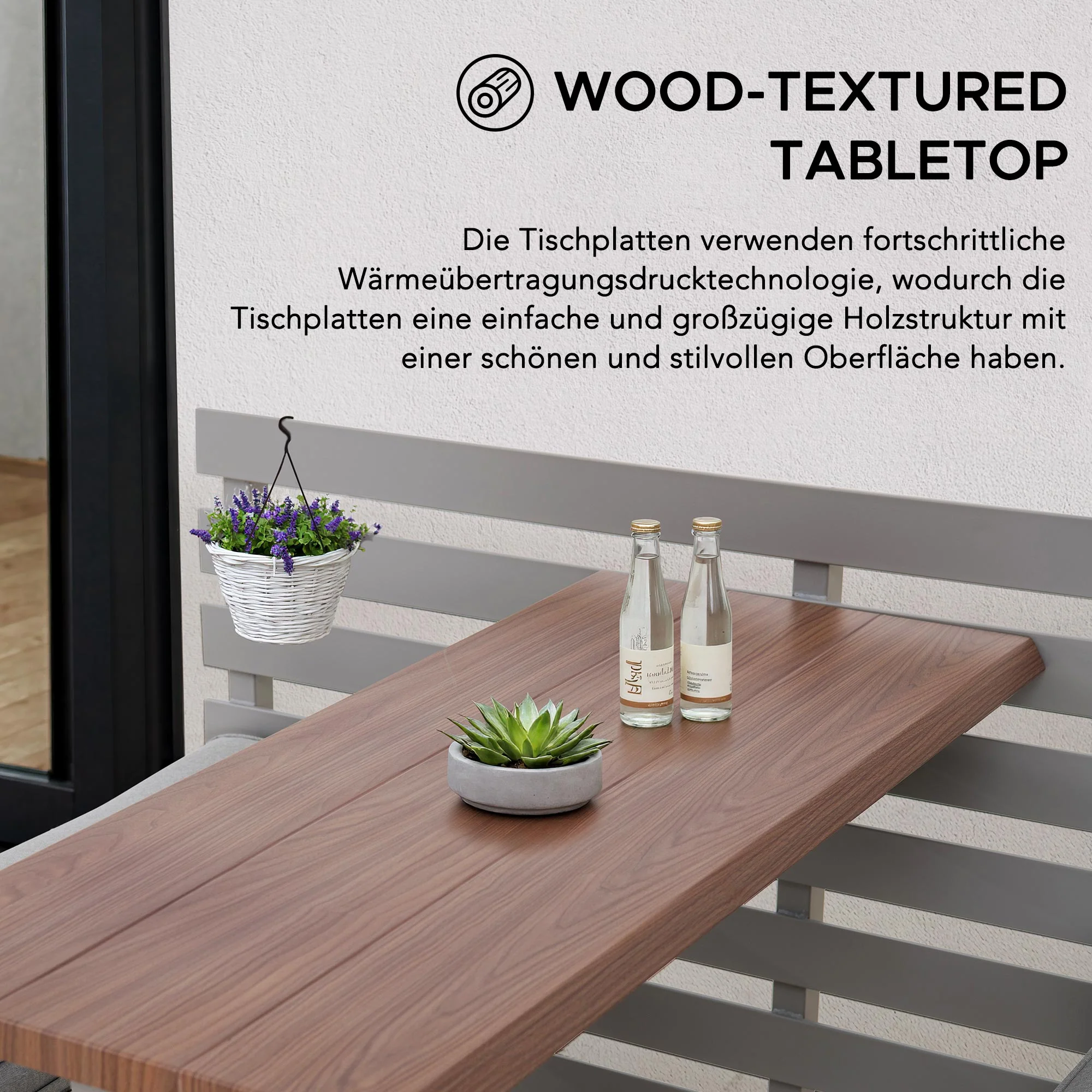 LAGOS Steel Picnic Table Balcony Garden Set - 126cm x 157cm, Grey - Image 5