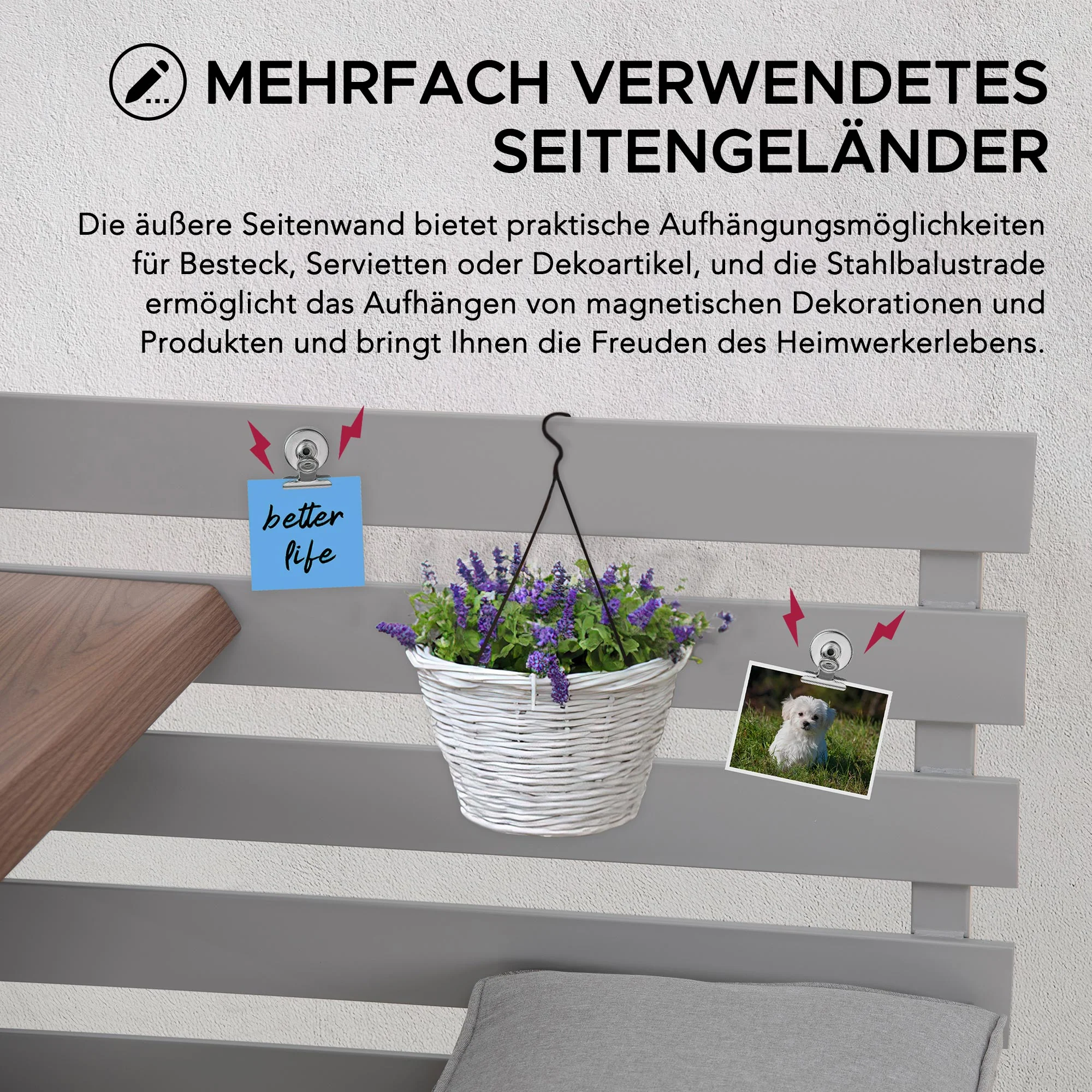 LAGOS Steel Picnic Table Balcony Garden Set - 126cm x 157cm, Grey - Image 6