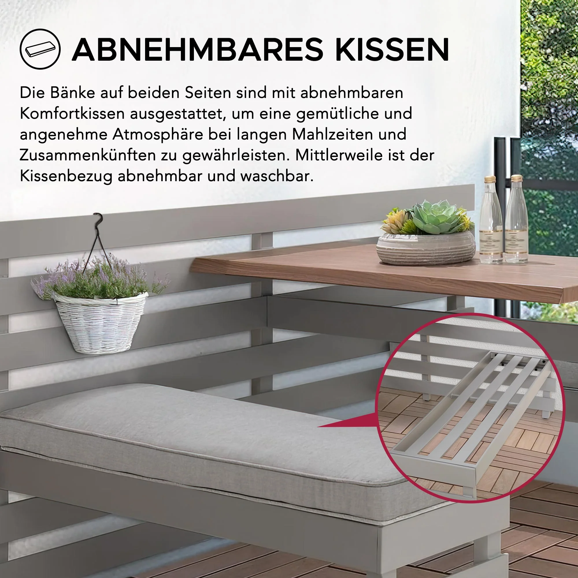 LAGOS Steel Picnic Table Balcony Garden Set - 126cm x 157cm, Grey - Image 7