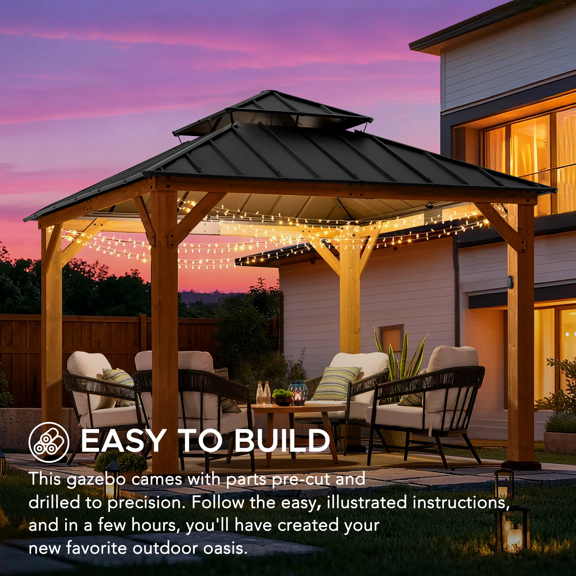 Cedar Wood Gazebo with Solar KAPS - 330cm x 330cm, Anthracite - Image 12
