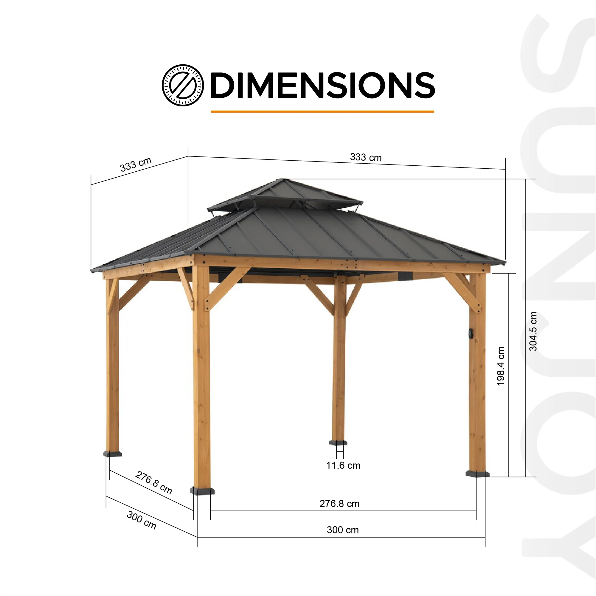 Cedar Wood Gazebo with Solar KAPS - 330cm x 330cm, Anthracite - Image 3